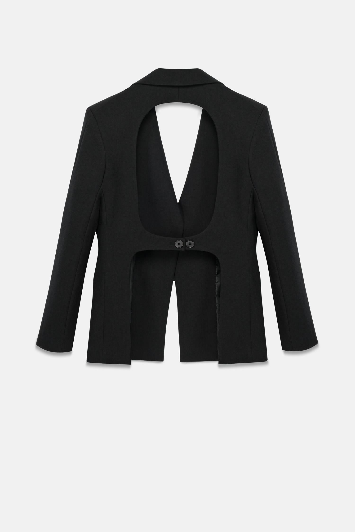 Kadın Siyah Sırt Dekolteli Blazer-Thalure