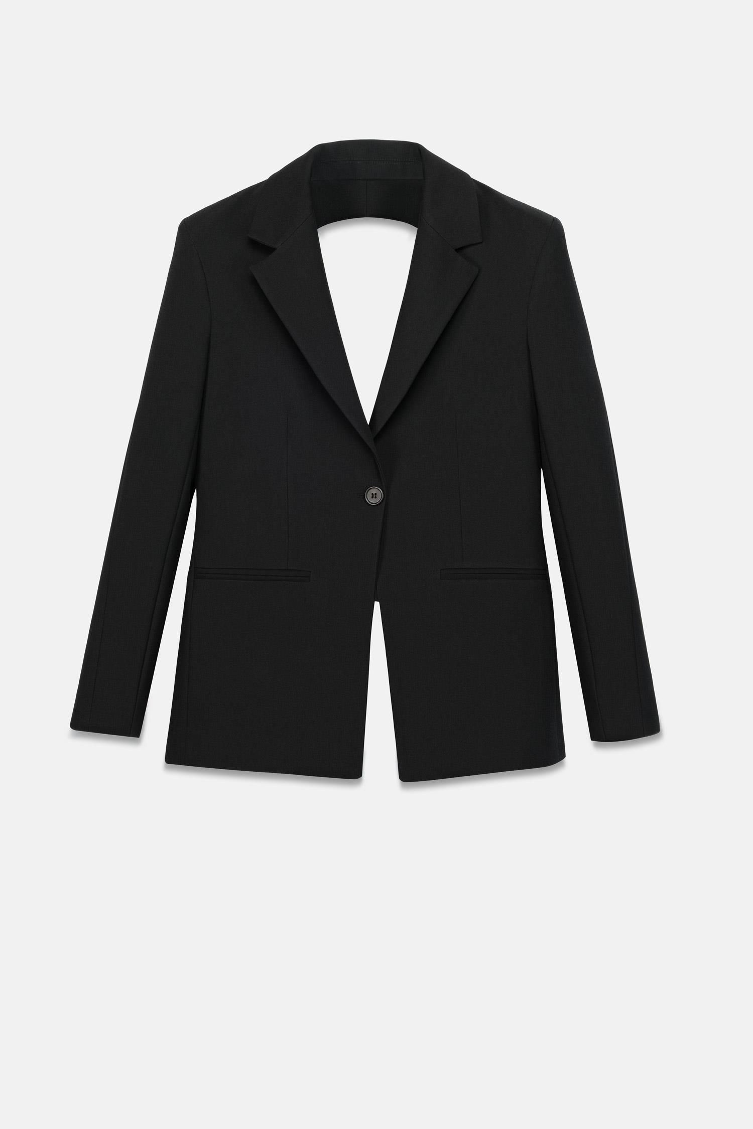 Kadın Siyah Sırt Dekolteli Blazer-Thalure