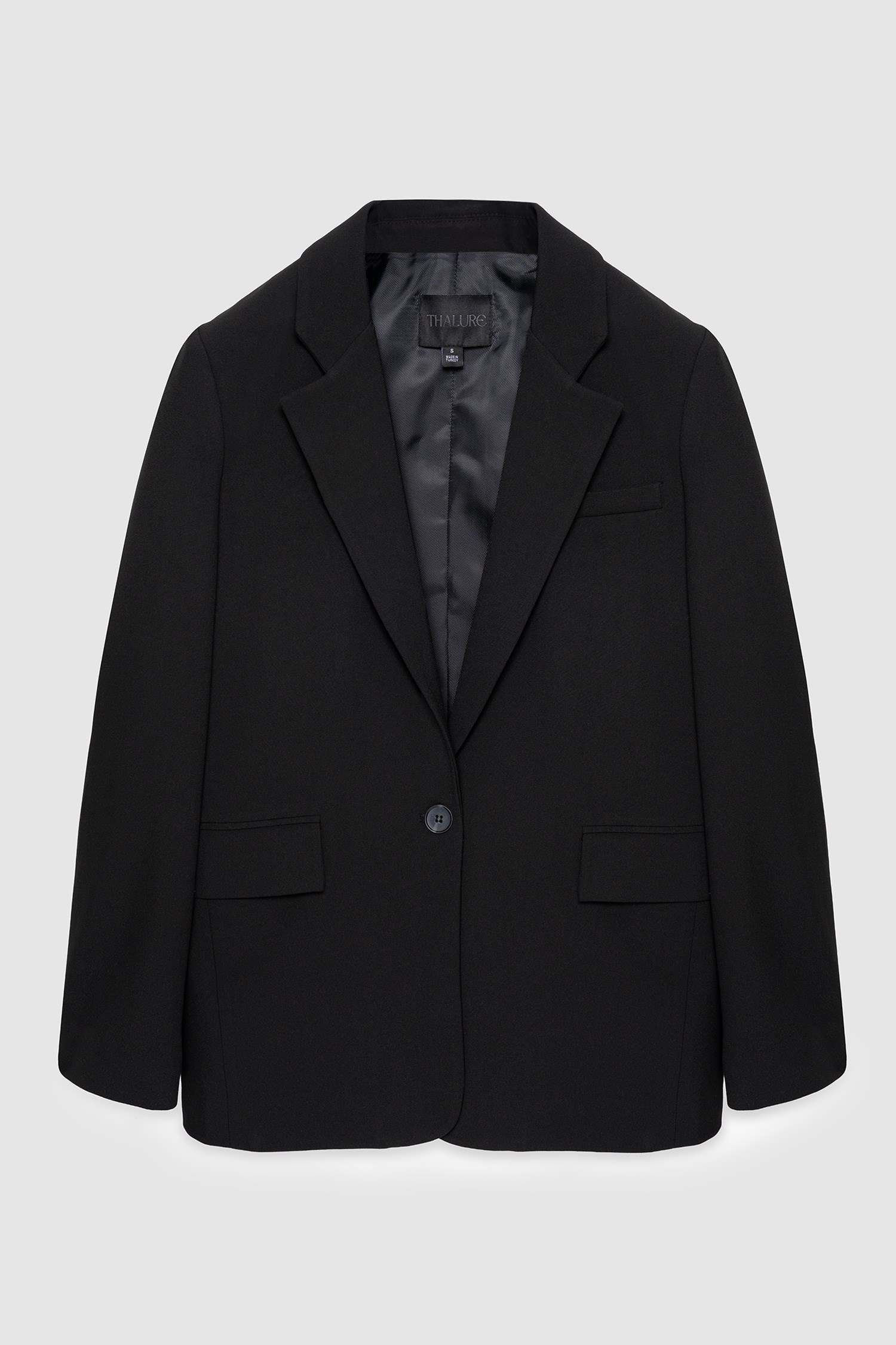 Kadın Siyah Tek Düğmeli Oversize Blazer-Thalure
