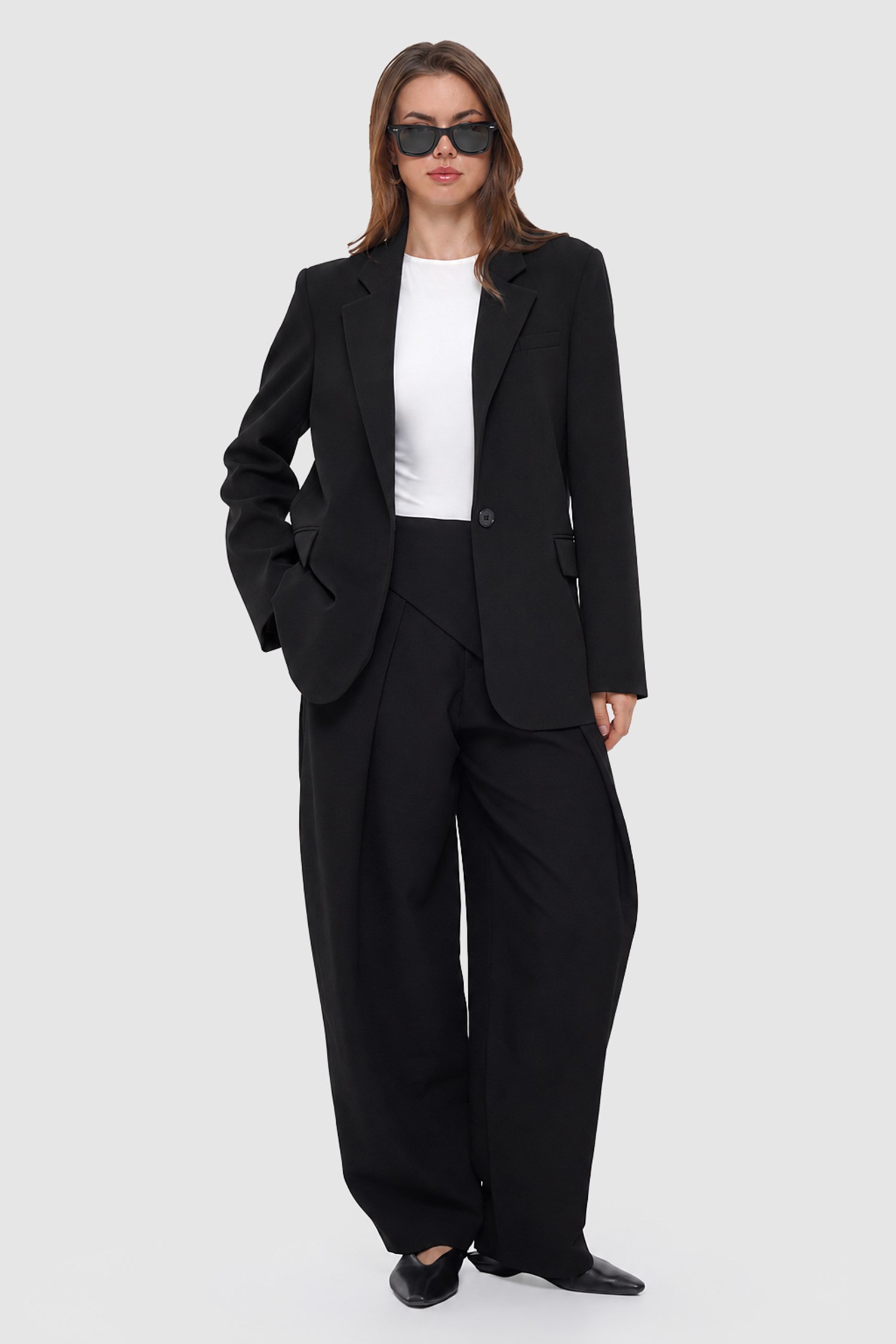 Kadın Siyah Tek Düğmeli Oversize Blazer-Thalure