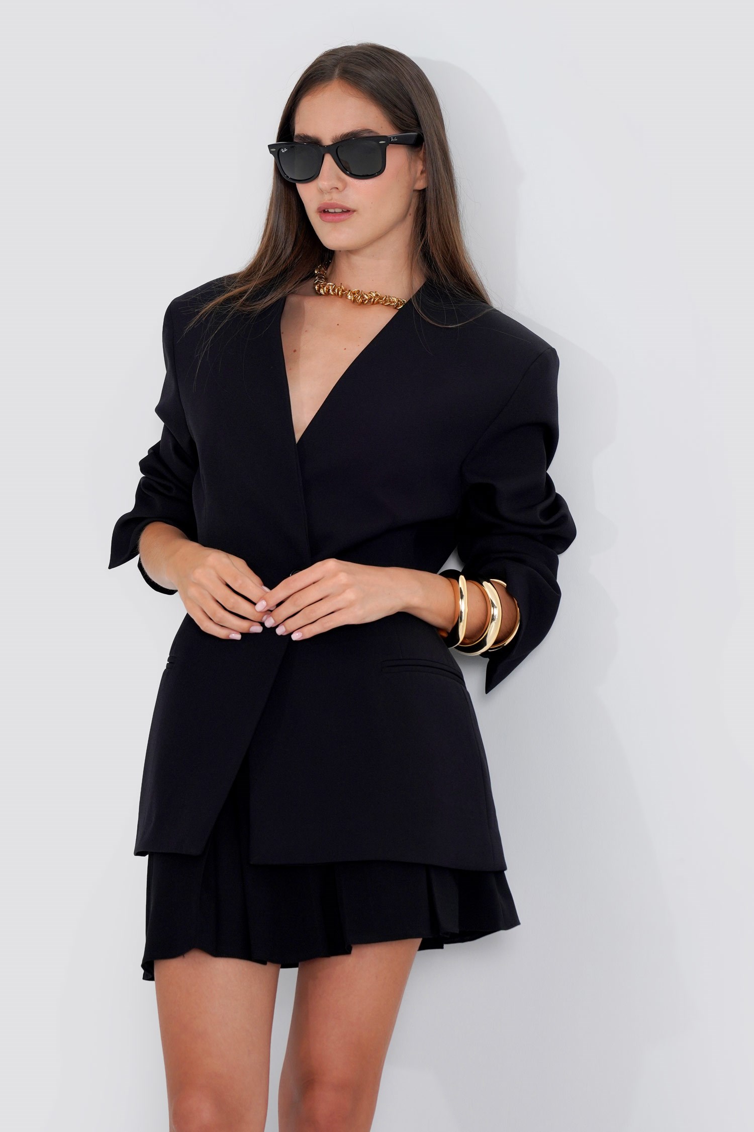 Kadın Siyah Yakasız Blazer