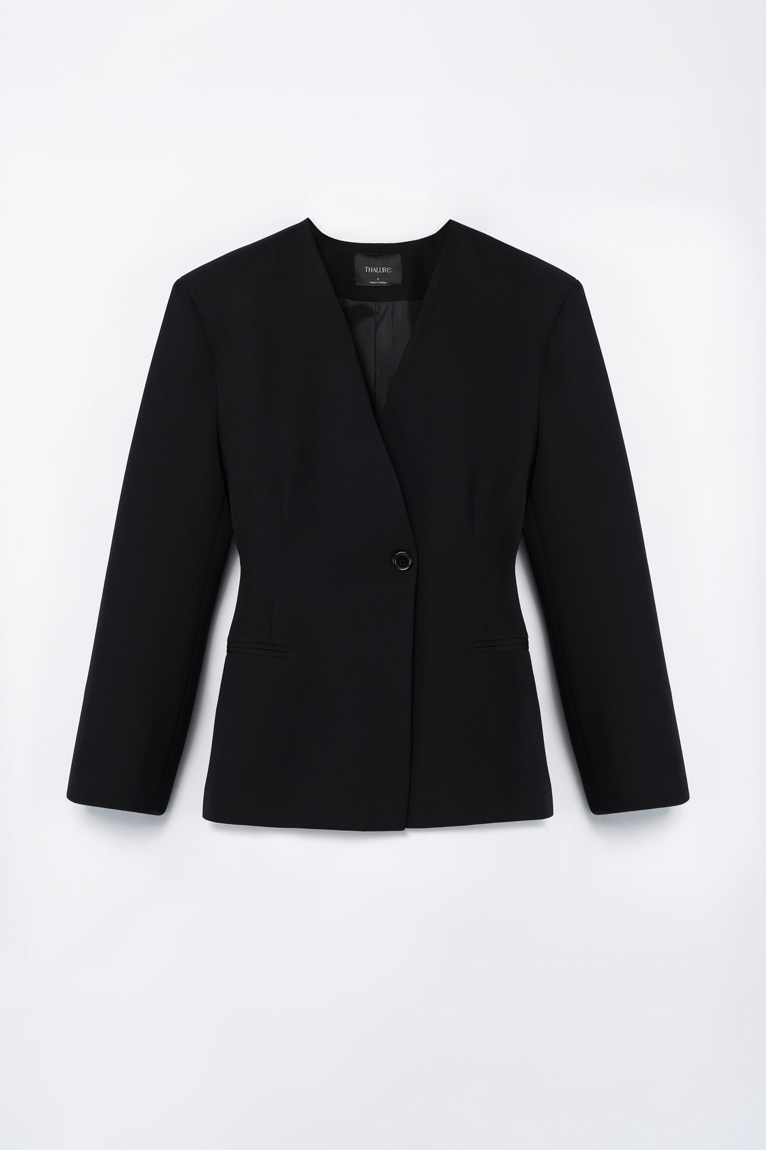 Kadın Siyah Yakasız Blazer-Thalure