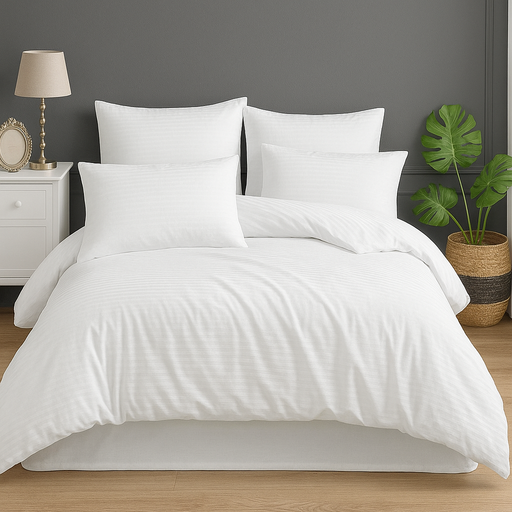 Beyaz Pamuk Saten Nevresim Tek Kişilik