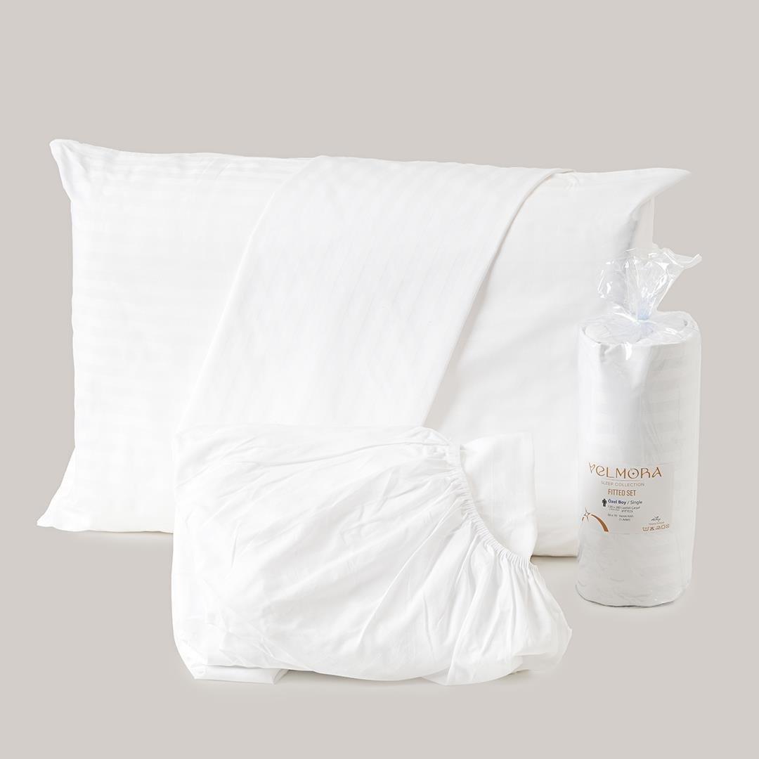 Beyaz Renk Pamuklu Saten Fitted Çift Kişilik Çarşaf Takımı (160x200cm)