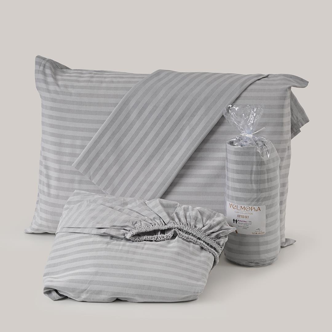 Gri Renk Pamuklu Saten Fitted Çift Kişilik Çarşaf Takımı (160x200cm)