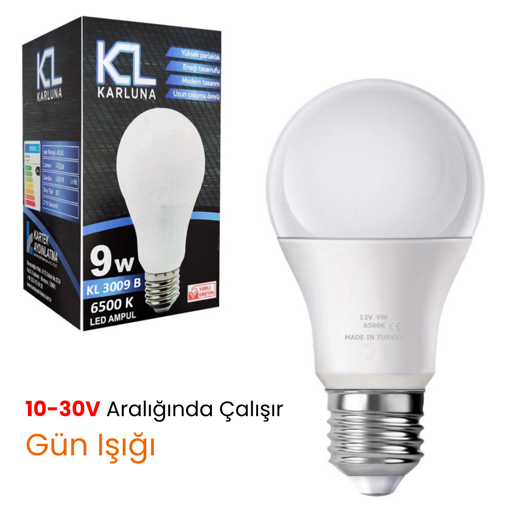 12V (10V-30V Aralığında Çalışır) Gün Işığı LED Ampül 9W