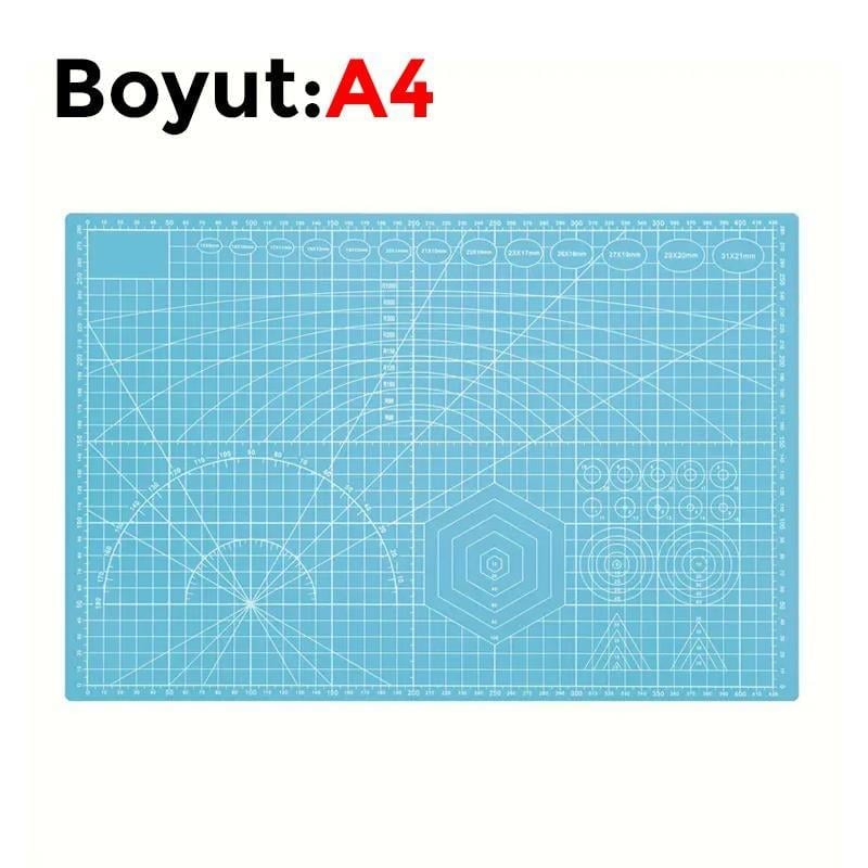 Çift Taraflı Yanmaz Kendini Onaran Kesim Matı - Boyut:-A4 (210x297) Ren Mavi