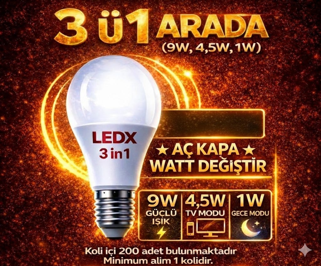LEDX 3’ü 1 Arada Akıllı LED Ampul - Aç-Kapa Watt Değiştir (9W, 4.5W, 1W)