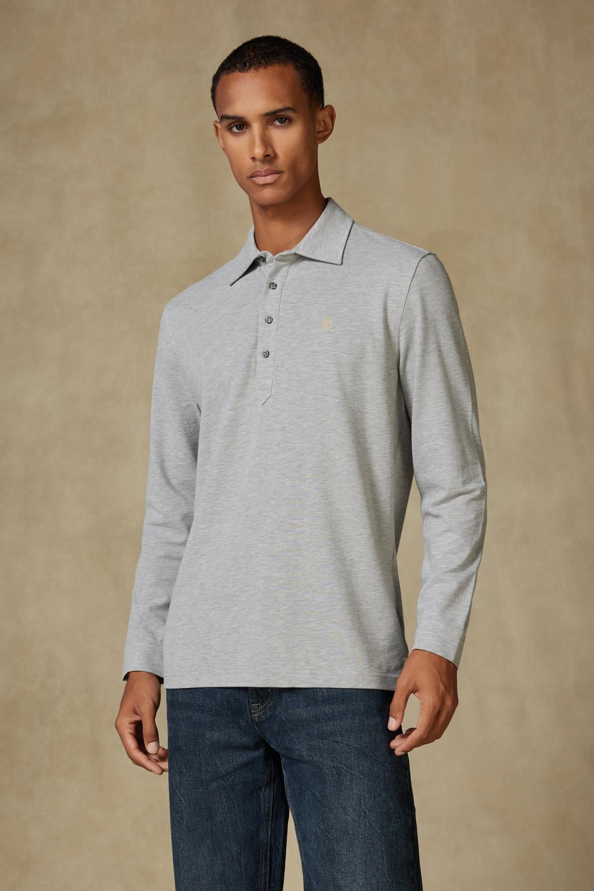 Abbate Castle Pike Pamuklu Comfort Fit Açık Gri Polo Yaka Erkek Düz Polo Shirt