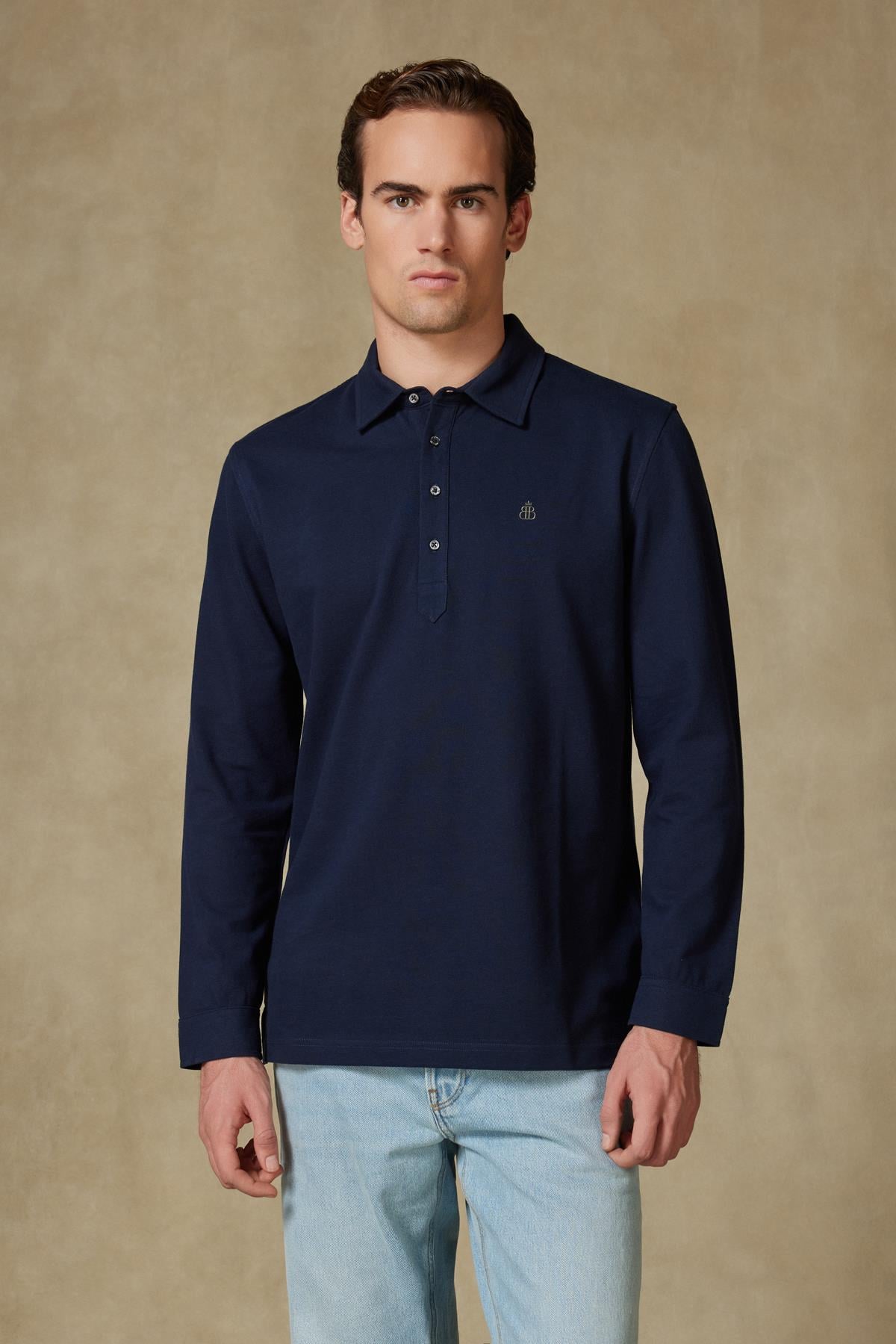 Abbate Castle Pike Pamuklu Comfort Fit Lacivert Polo Yaka Erkek Düz Polo Shirt