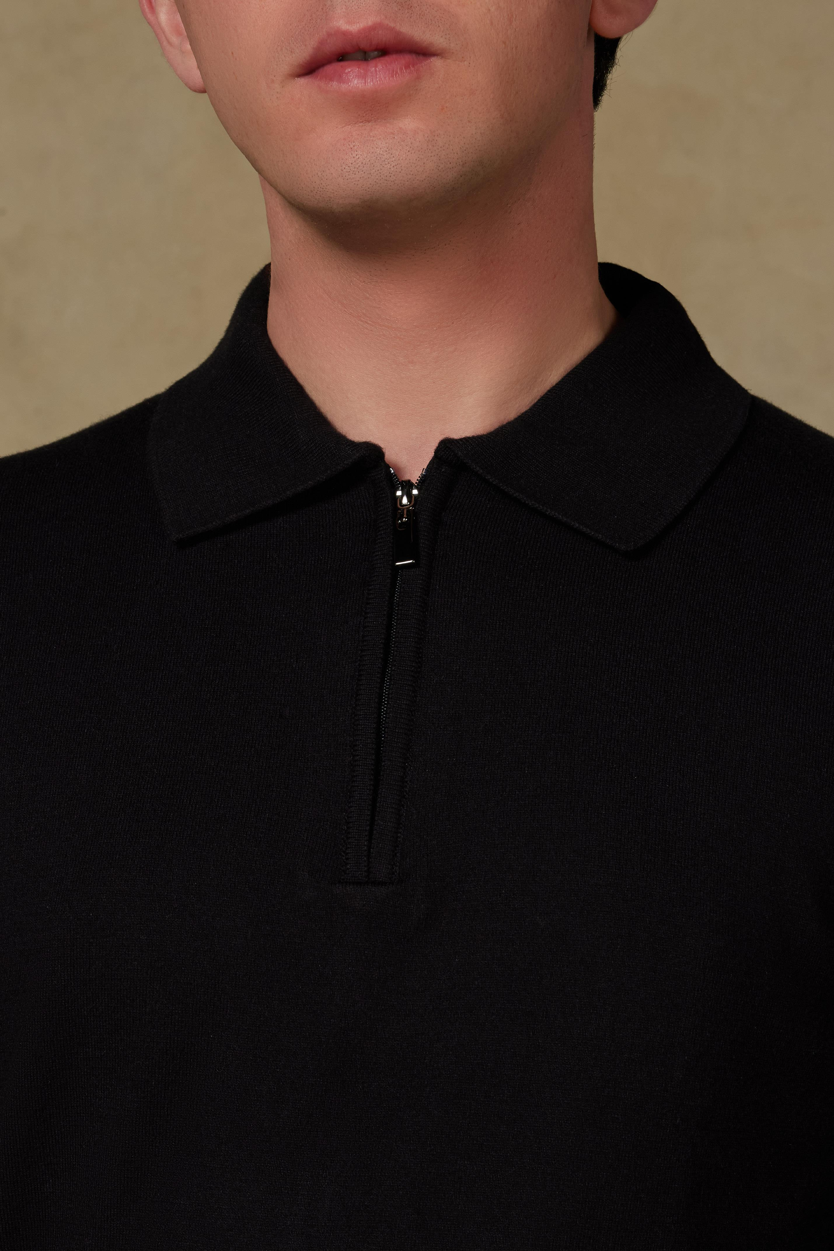 Abbate Claro Örme Kumaş Kaşmir Karışımlı Modern Fit Siyah Polo Yaka Erkek Düz Triko