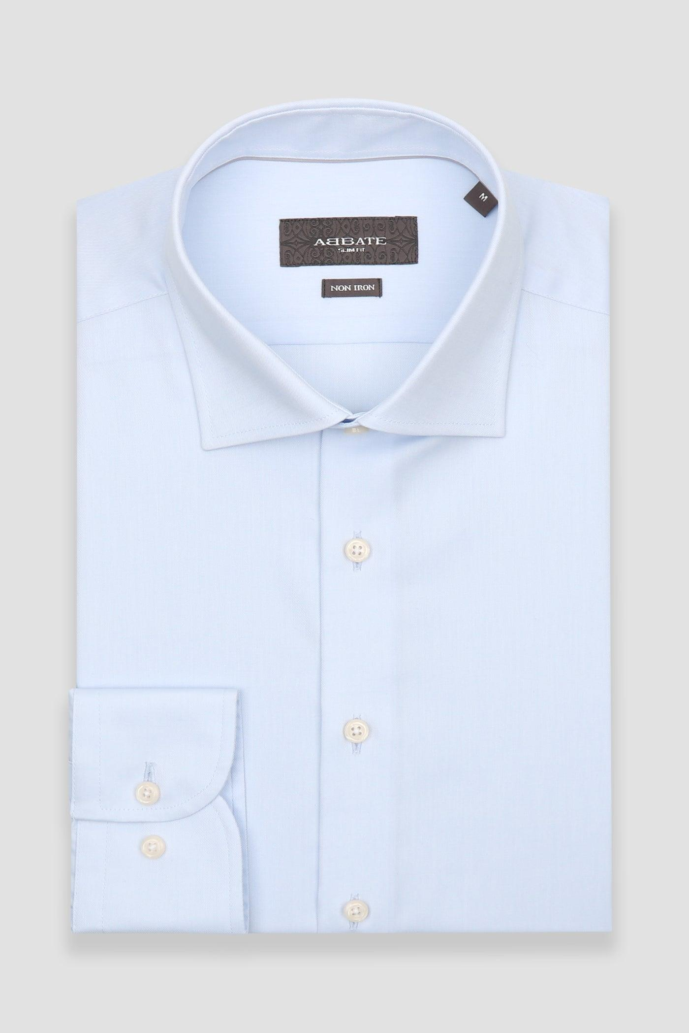 Abbate Donatello Non Iron Twill Pamuklu Slim Fit Açık Mavi Klasik Yaka Erkek Düz Gömlek