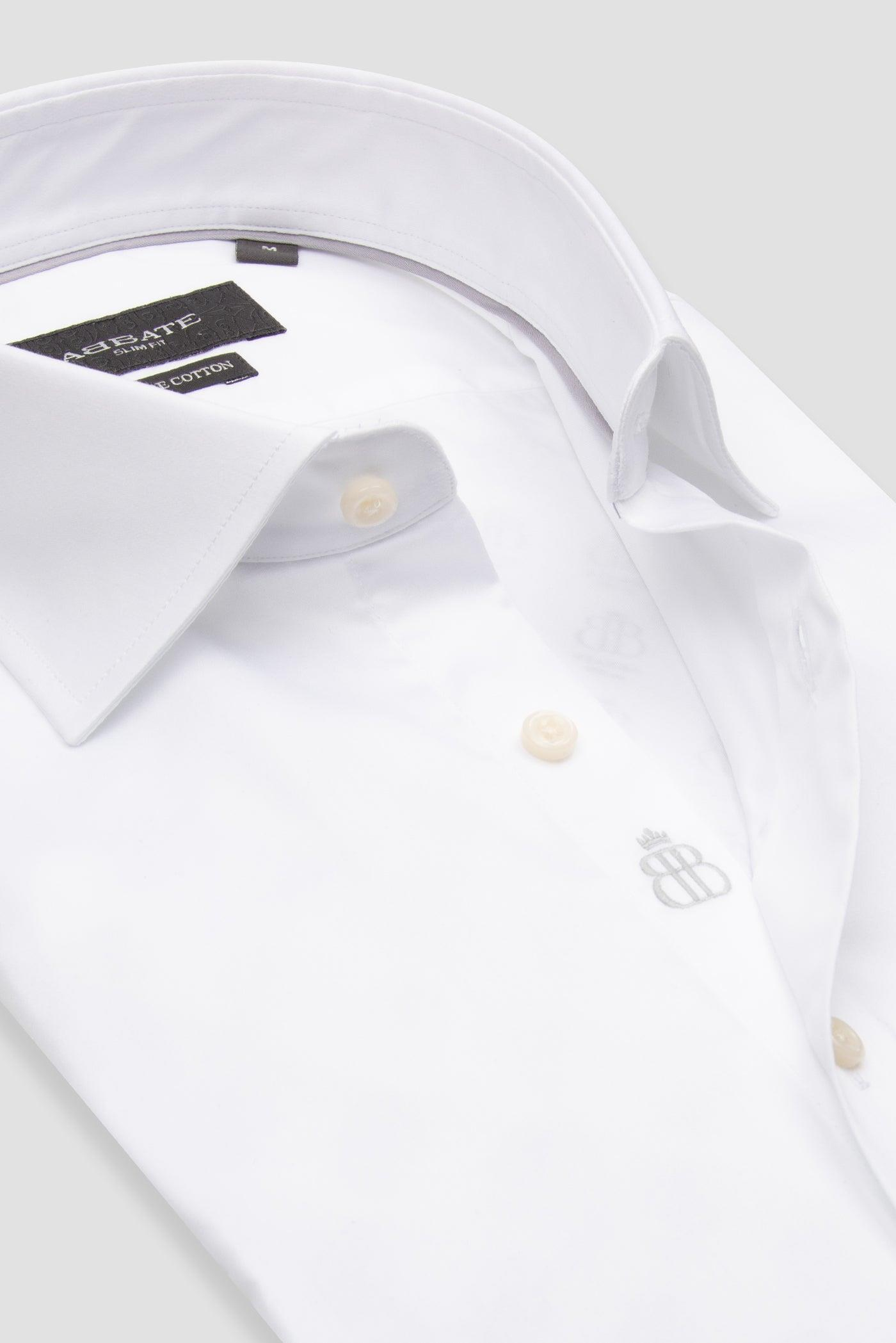 Abbate Francesco Saten Pamuklu Slim Fit Beyaz Klasik Yaka Erkek Düz Gömlek