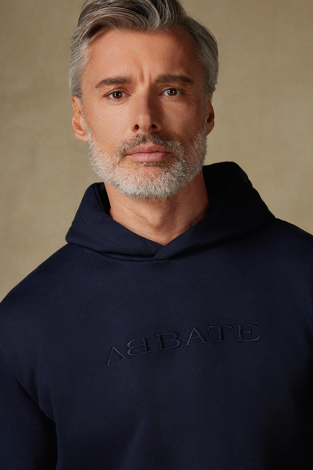 Abbate Hoodie Örme Kumaş Pamuklu Comfort Fit Lacivert Bisiklet Yaka Erkek Nakışlı Hoodie