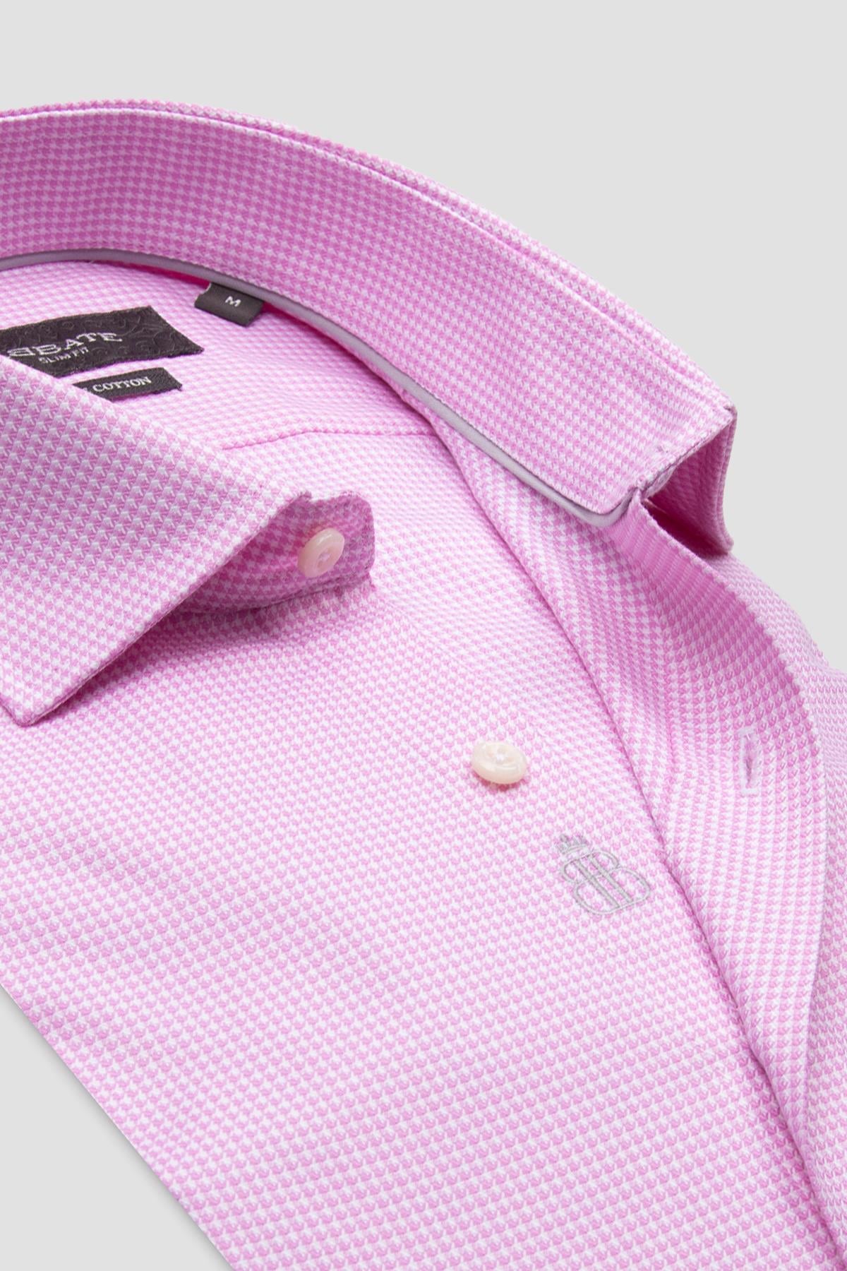 Abbate Marco Dobby Pamuklu Slim Fit Pembe Klasik Yaka Erkek Desenli Gömlek