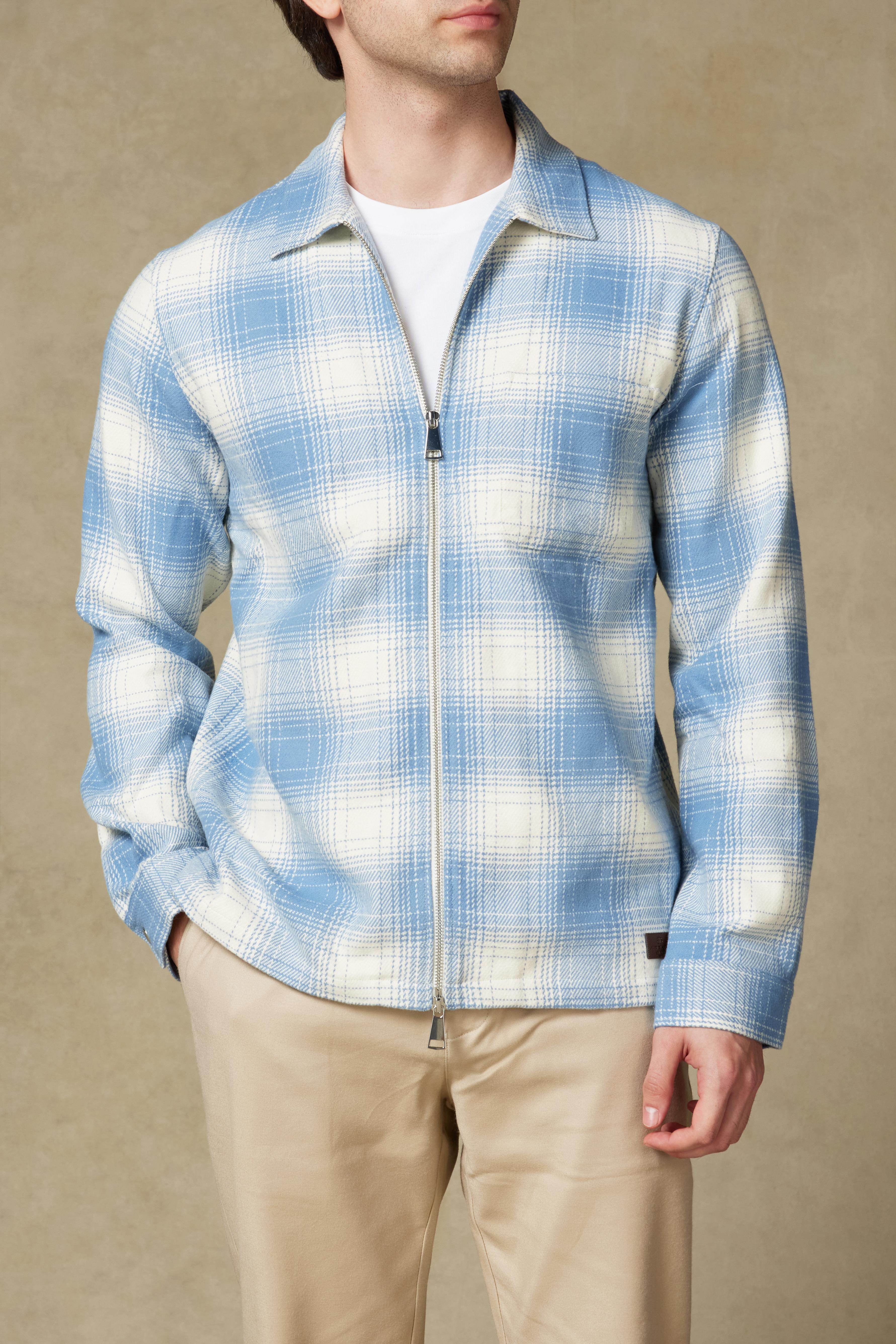 Abbate Prato Flanel Pamuklu Overshirt Fit Mavi Klasik Yaka Erkek Ekoseli Overshirt