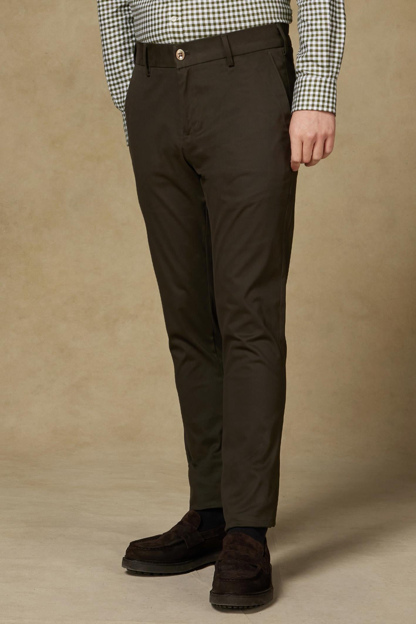 Abbate Prime Chino Poplin Stretch Pamuk Karışımlı Modern Fit Haki Erkek Düz Pantolon