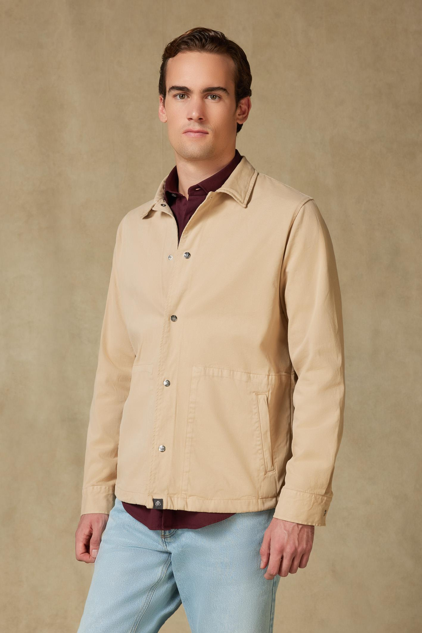 Abbate Renato Dokuma Polyamid Karışımlı Overshirt Fit Bej Klasik Yaka Erkek Düz Overshirt