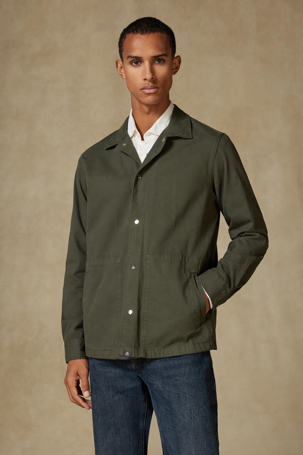 Abbate Renato Dokuma Polyamid Karışımlı Overshirt Fit Haki Klasik Yaka Erkek Düz Overshirt