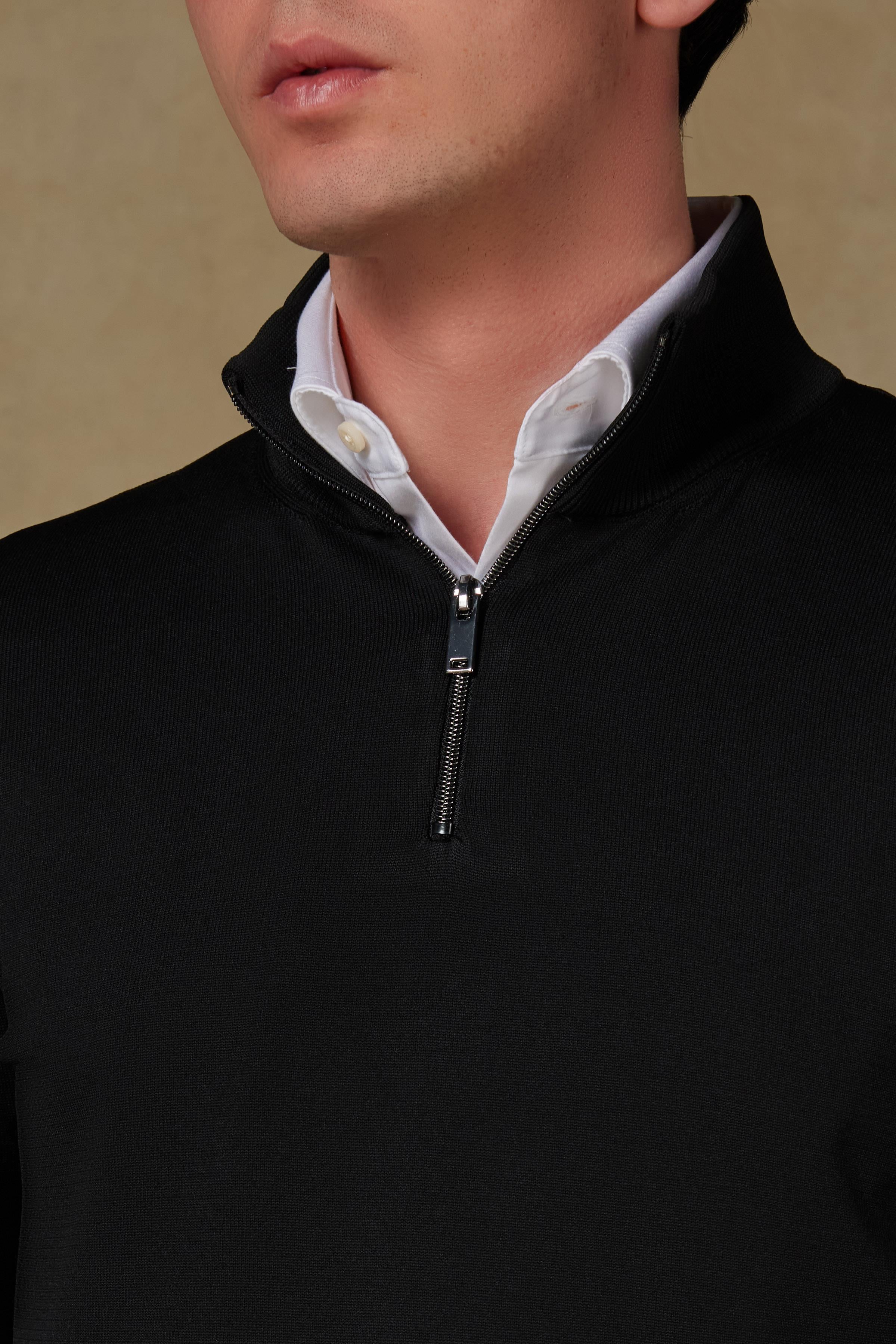 Abbate Velo Örme Kumaş Rayon Karışımlı Modern Fit Siyah Dik Yaka Erkek Düz Triko
