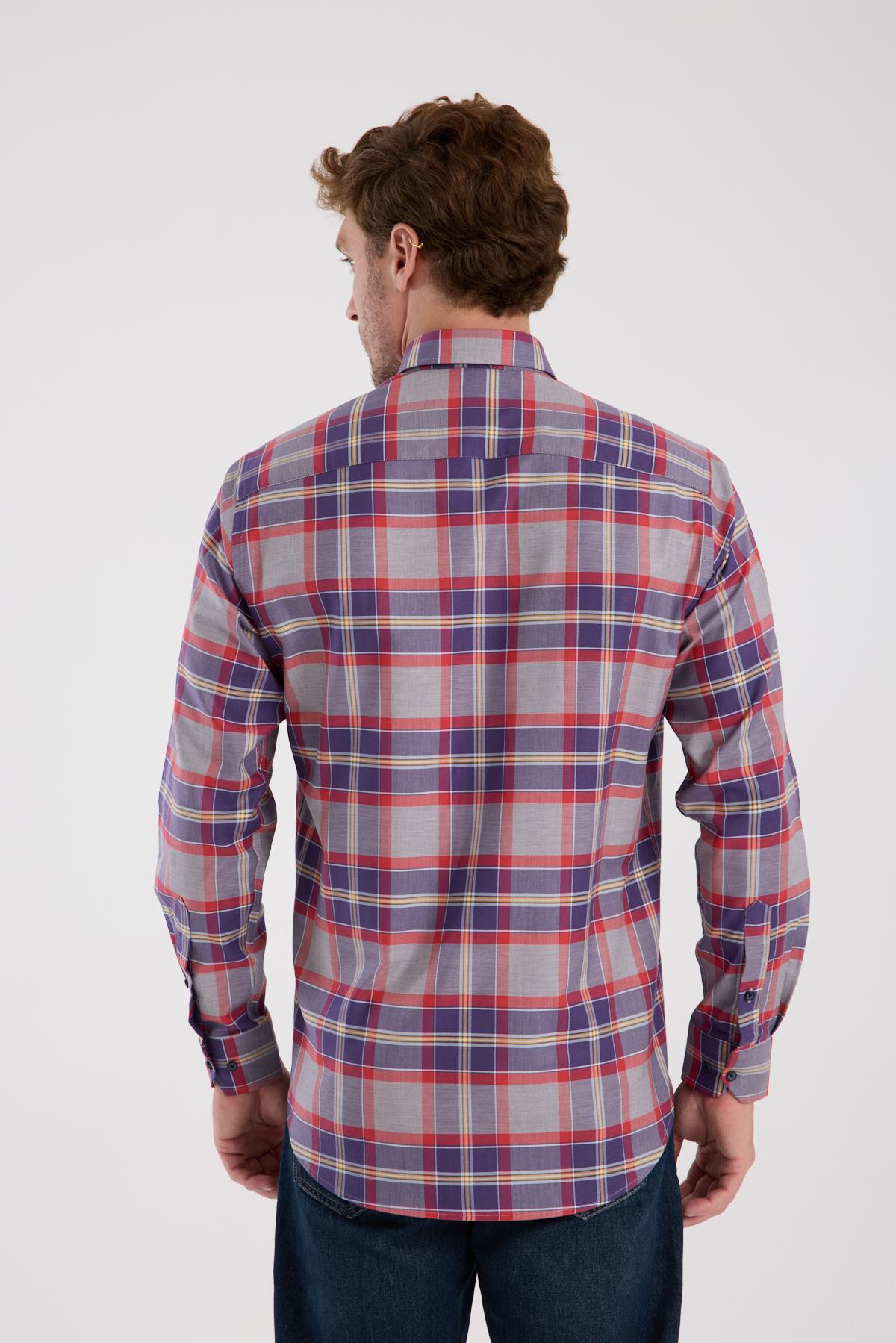 AClub AC10098 Twill Pamuklu Regular Fit Gri Düğmeli Yaka Erkek Kareli Gömlek