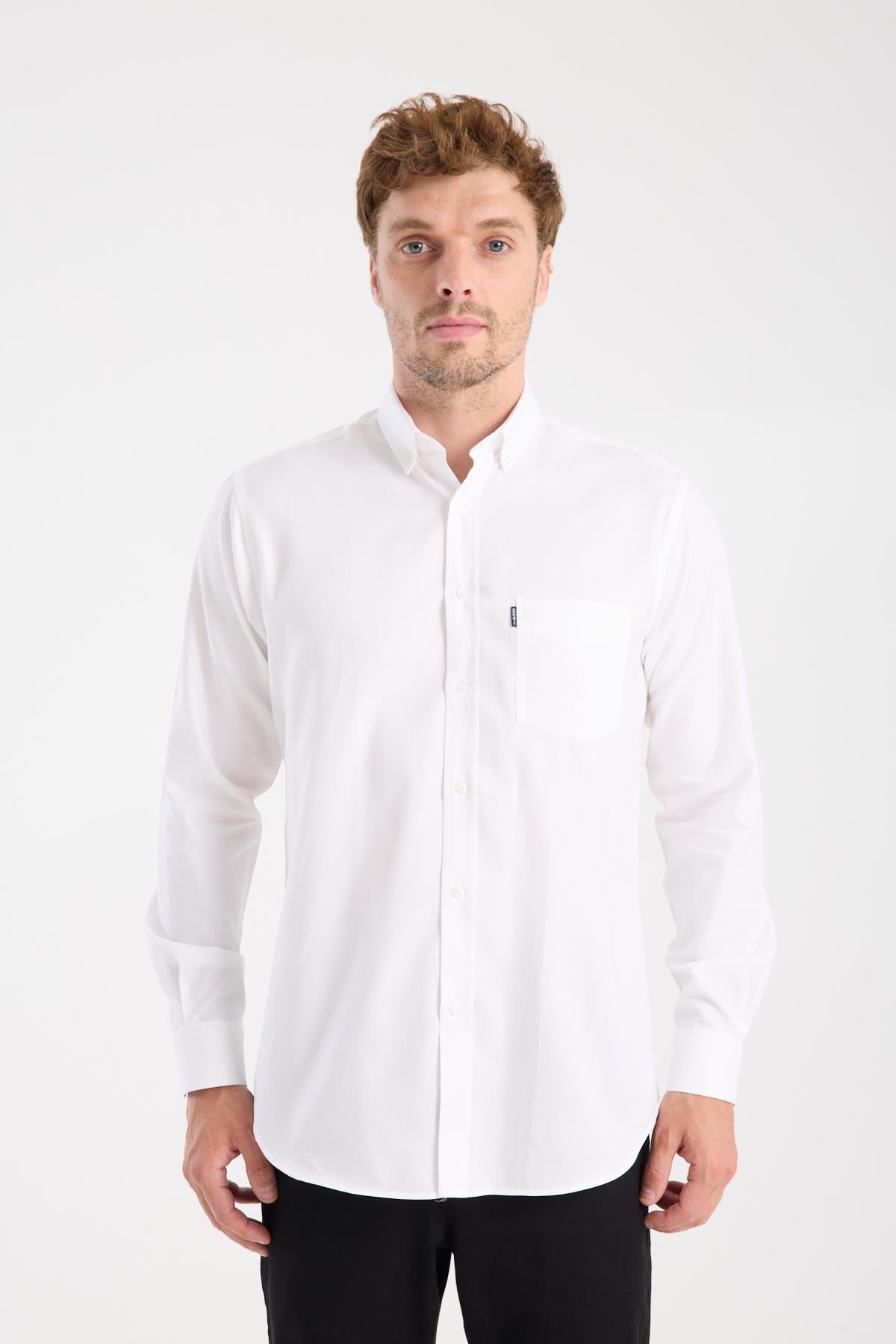 AClub AC10108 Armür Pamuklu Regular Fit Beyaz Düğmeli Yaka Erkek Desenli Gömlek