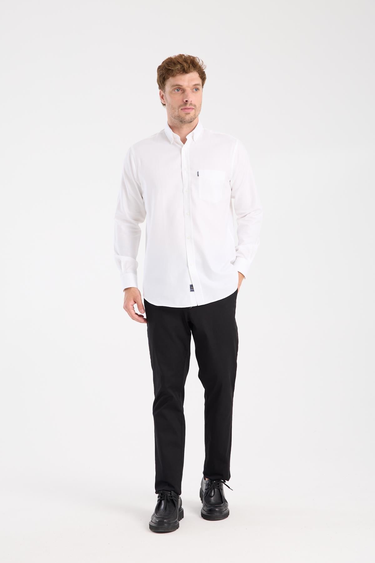 AClub AC10108 Armür Pamuklu Regular Fit Beyaz Düğmeli Yaka Erkek Desenli Gömlek