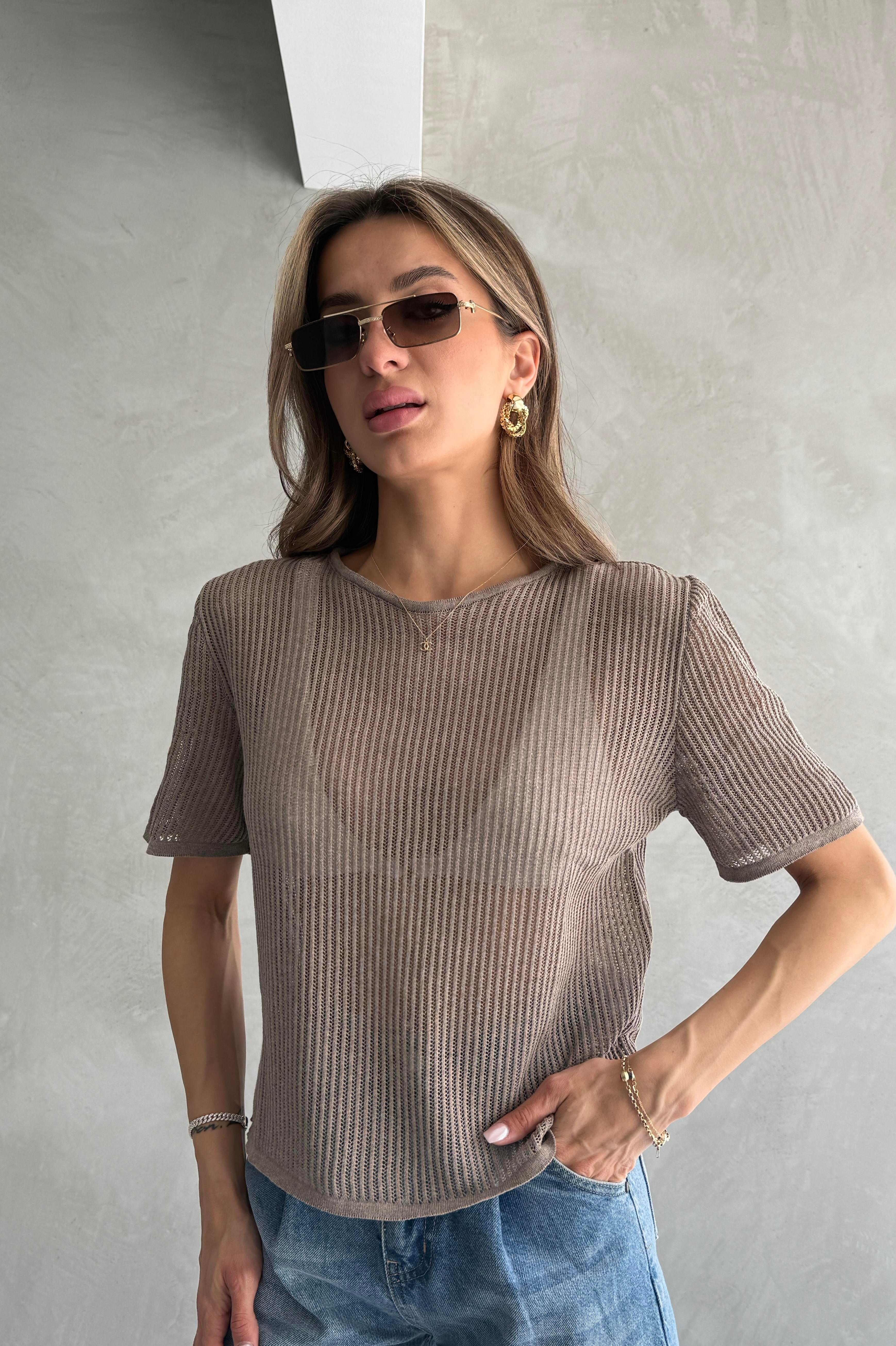 Ajurlu Kısa Kol Bej Tshirt