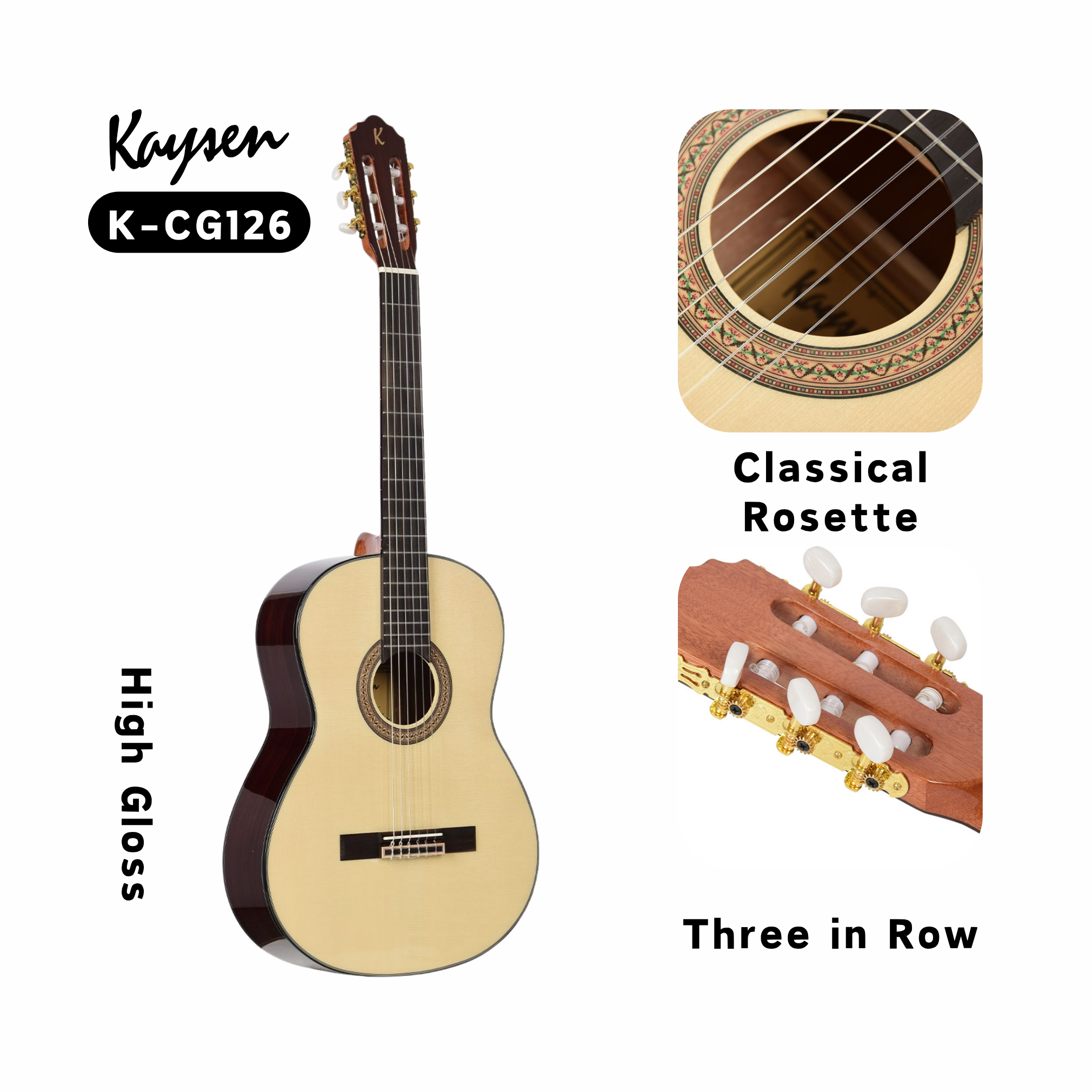 Kaysen CG-126 4/4 Masif Ahşap Klasik Gitar