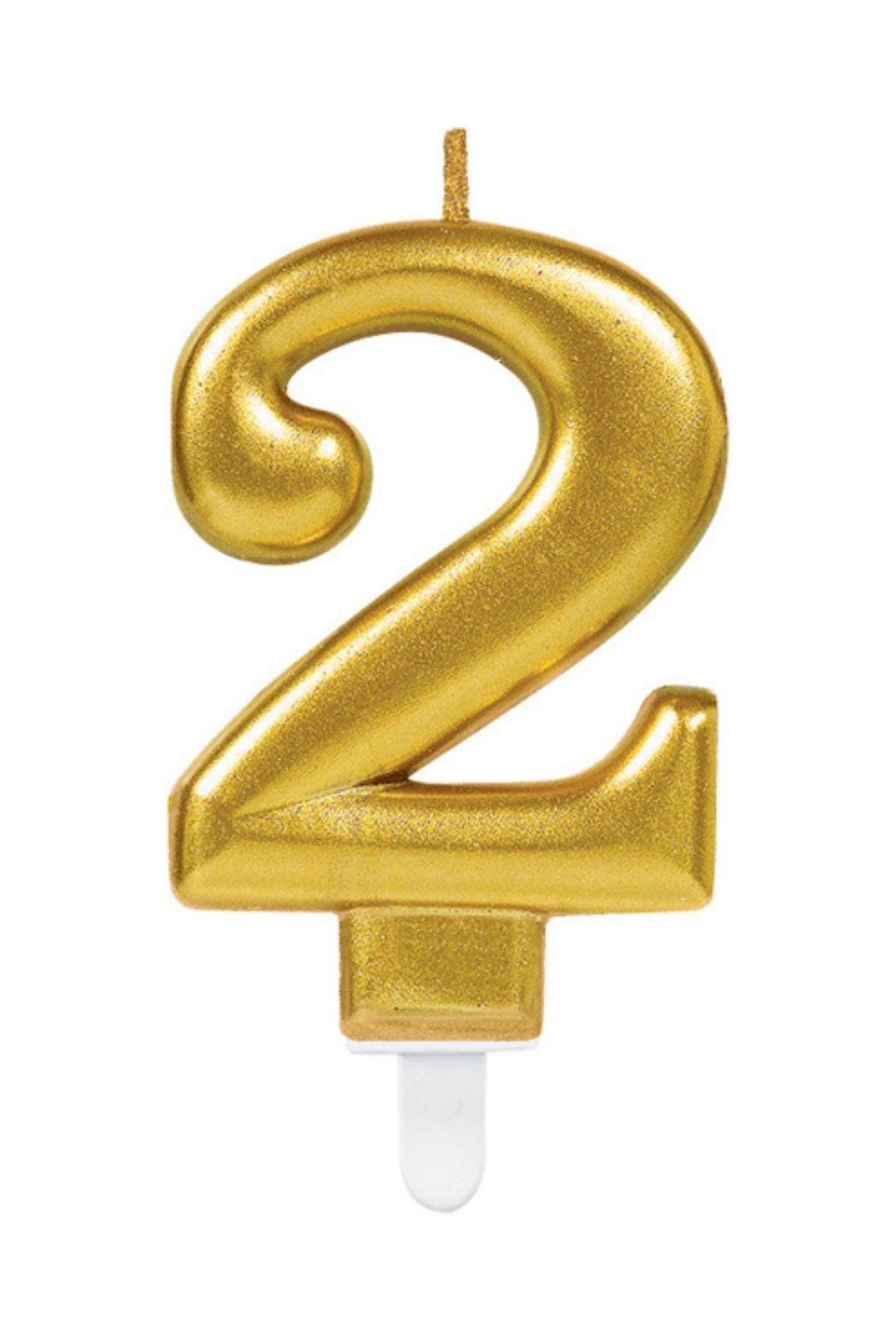 Gold Renkli Rakamlı Doğum Günü Pastası Yaş Mumu – 2 Yaş