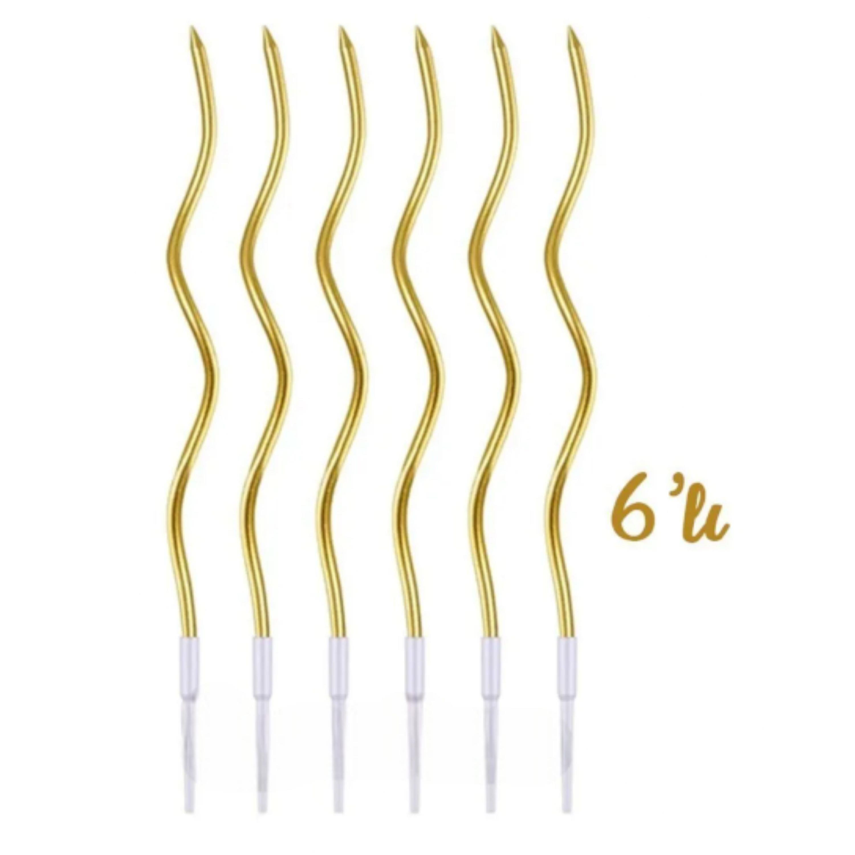 Gold Zikzak Doğum Günü Pastası Mumu 6’lı Paket – Dekoratif Pasta ve Parti Süsleme Mumu 15 Cm