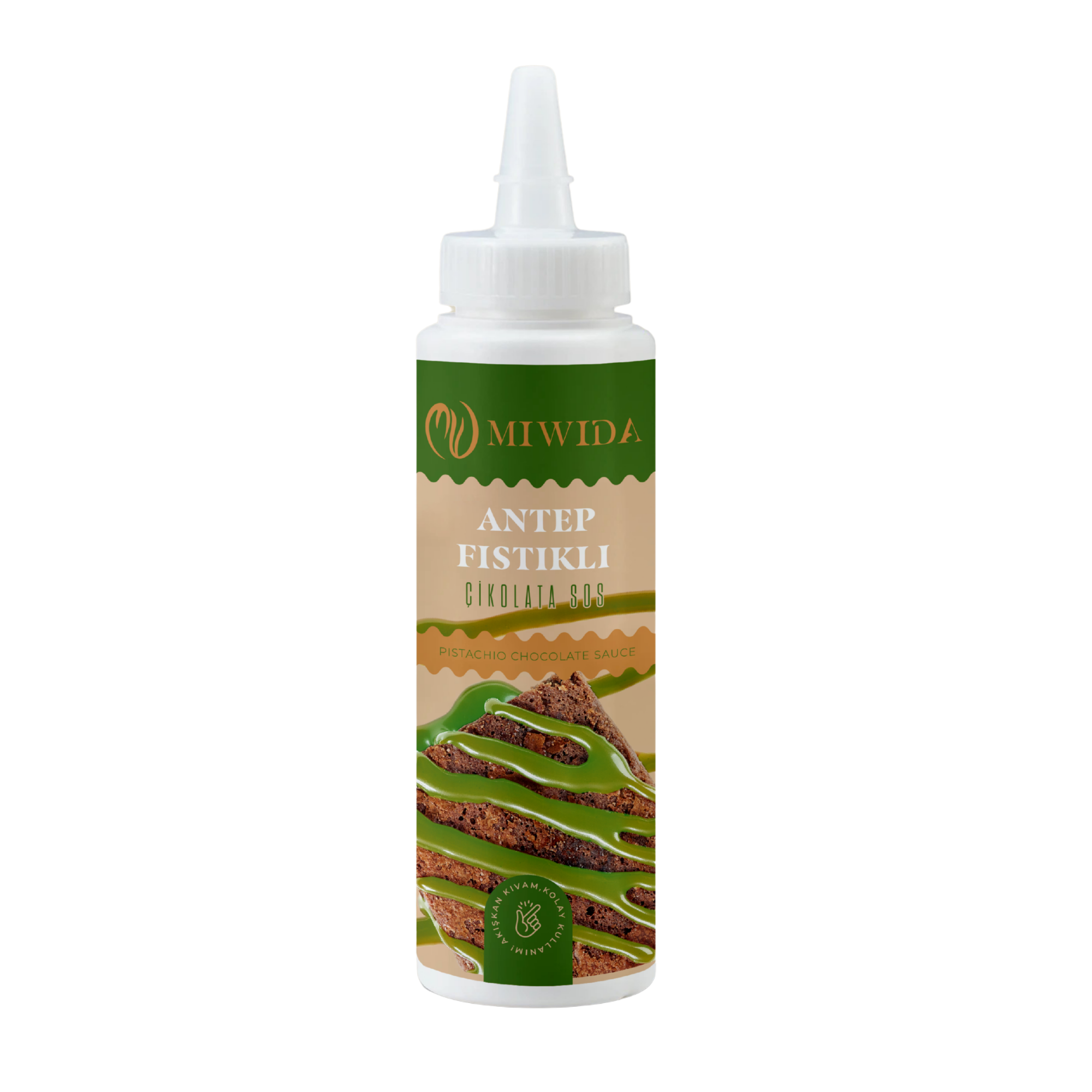 MİWİDA Antep Fıstıklı Çikolata Sos - Pratik Waffle, Pankek, Krep, Kruvasan ve Tatlı Sosu 330 Gr