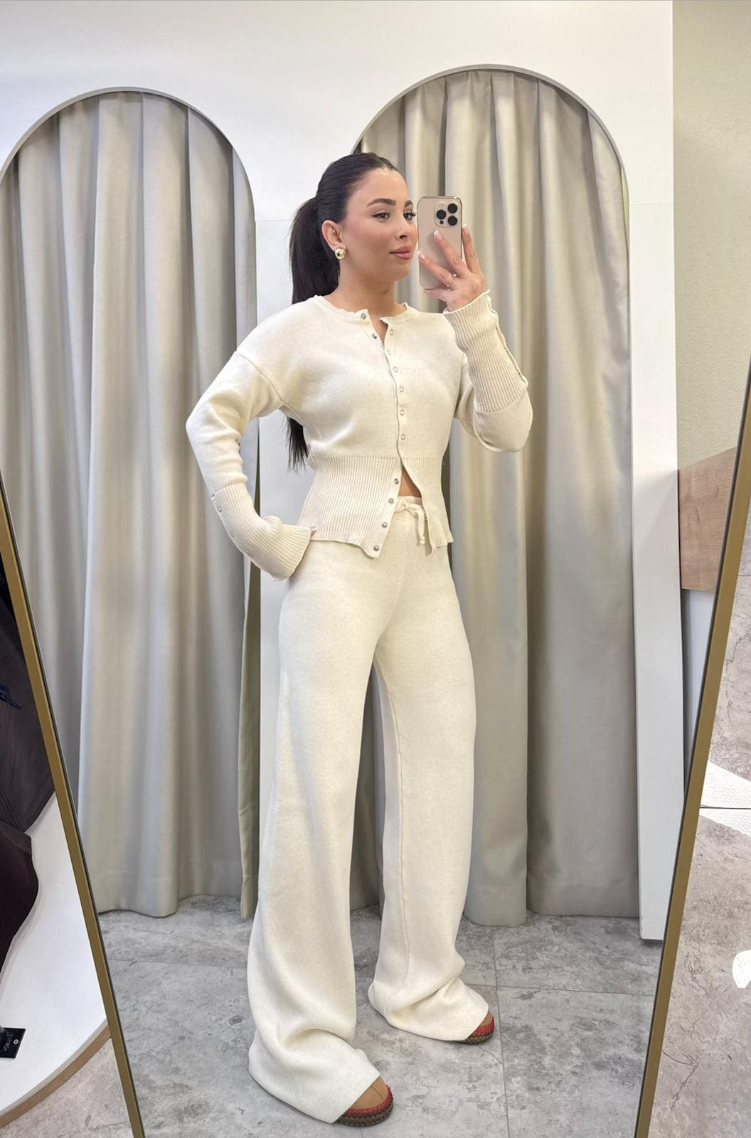 Bella Çıtçıtlı Triko Takım Krem