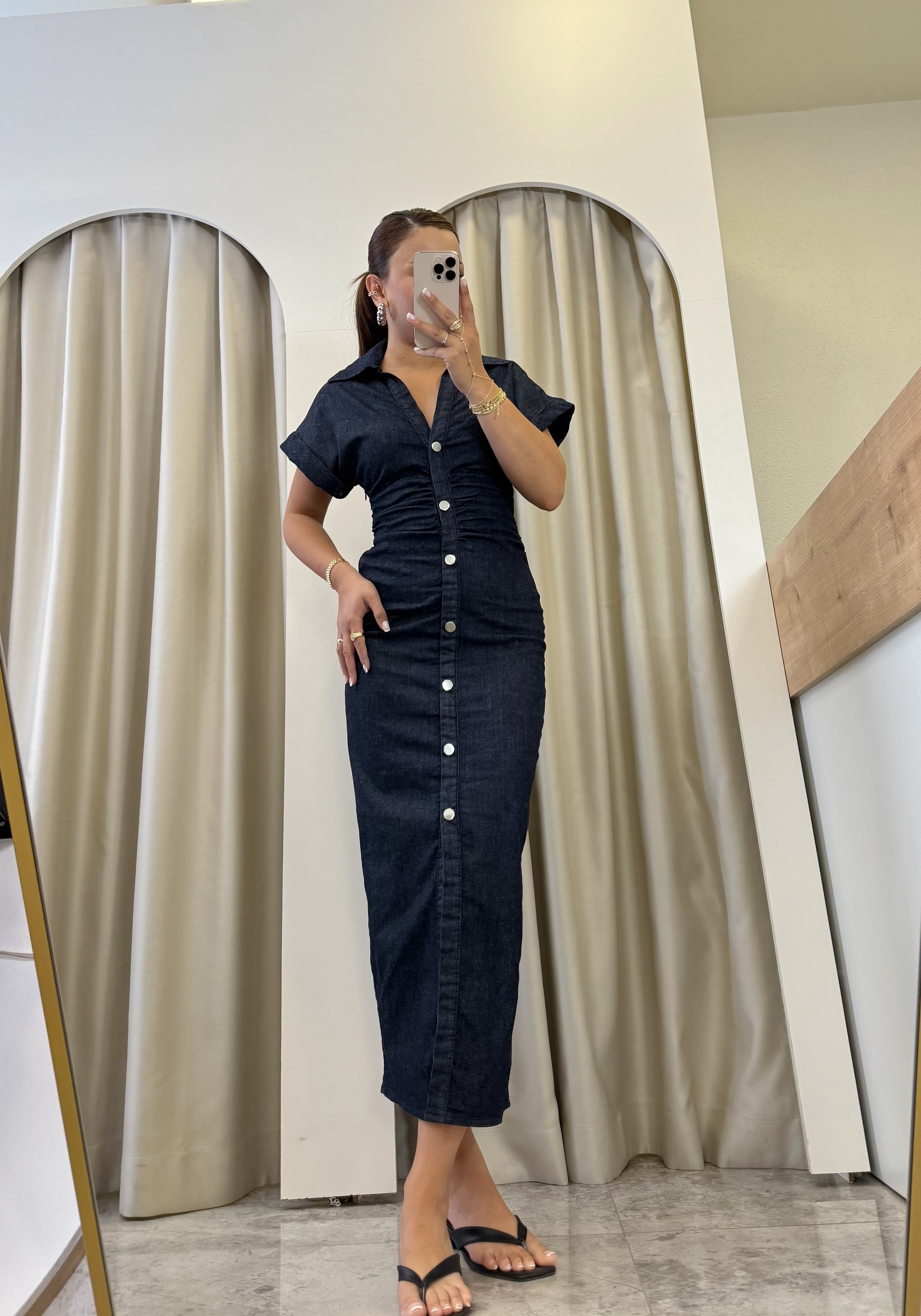 Charlie Midi Boy Lİkralı Denim Elbise