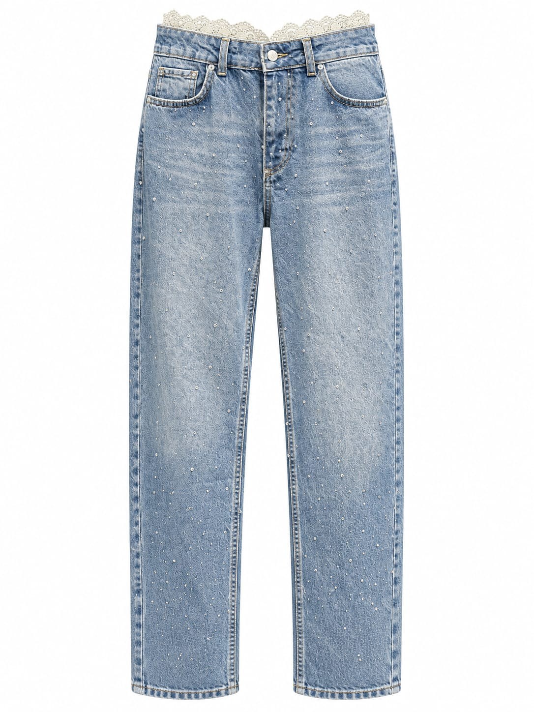 Dakota Beli Dantel Detay Boru Paça Taşlı Jean