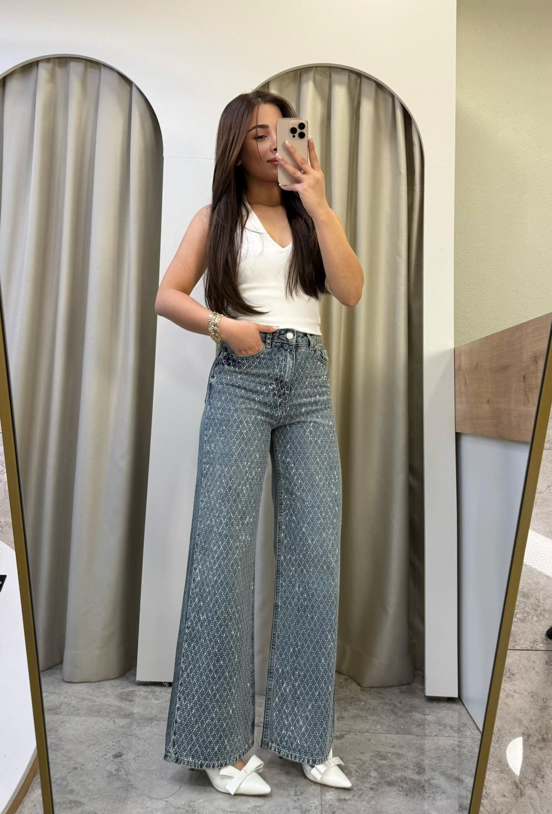 Glowin Taşlı Wide Leg Jean