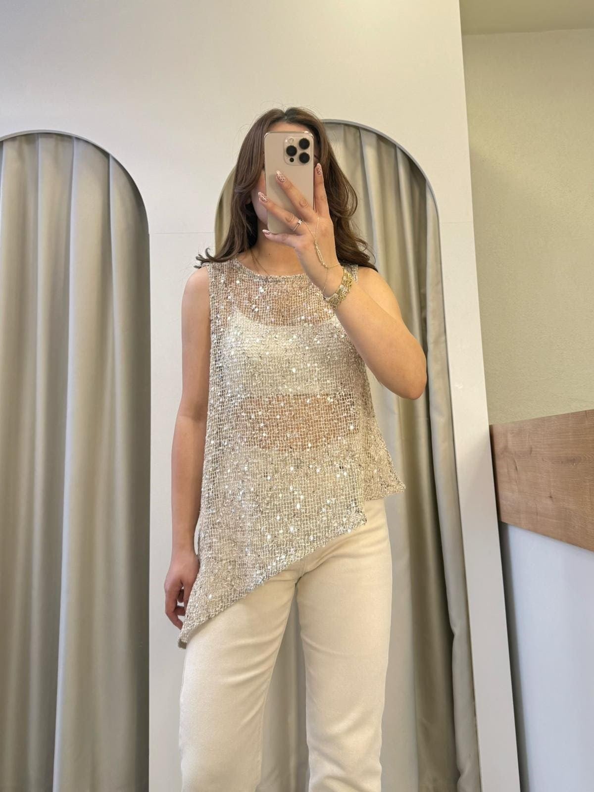 Hailey Ekru Pul Detaylı File Bluz