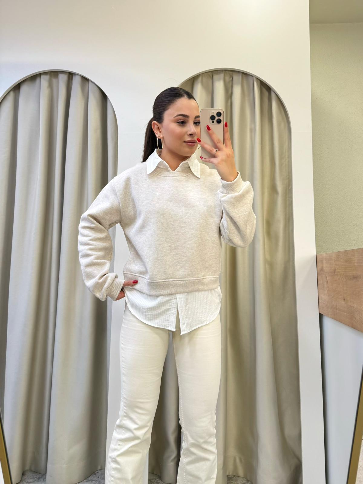 Lesli Gömlek Yaka Şardonlu Sweat