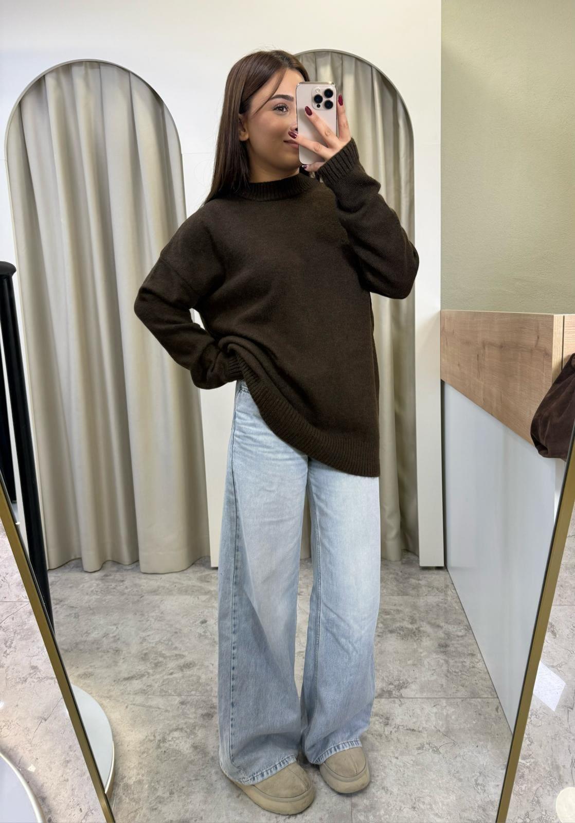 Oversize Pinterest Kazak-Acı Kahve