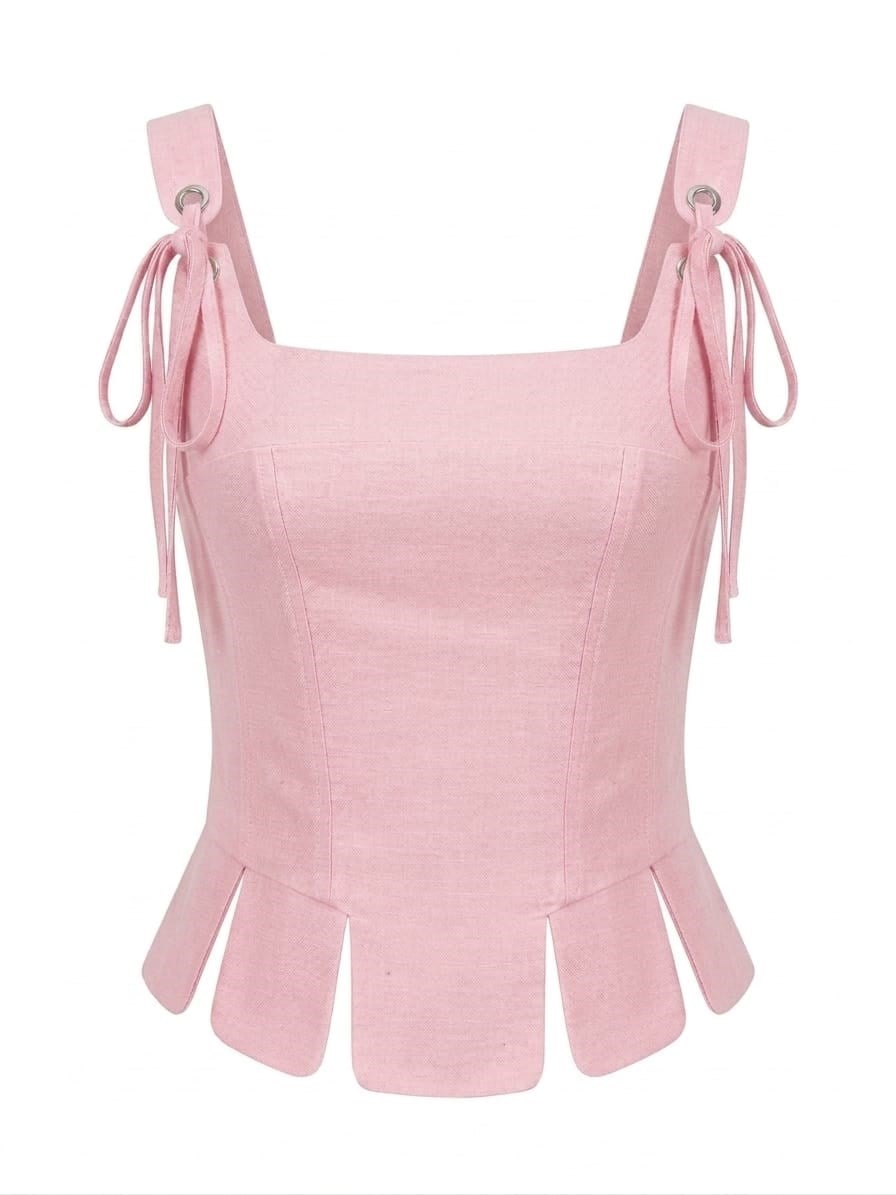 Ribbon Pembe Dilimli Korse Bluz