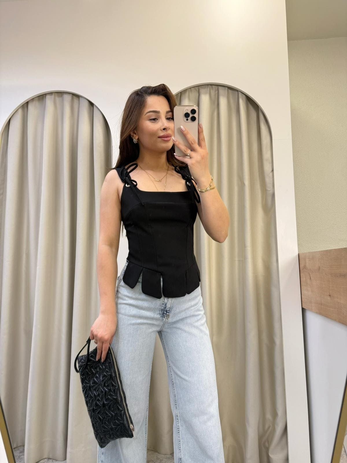 Ribbon Siyah Dilimli Korse Bluz