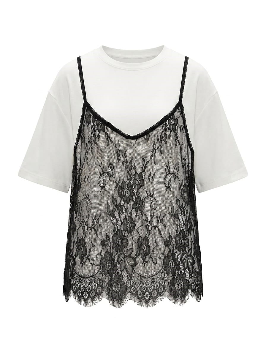 Riya Beyaz Modal Dantel Tshirt
