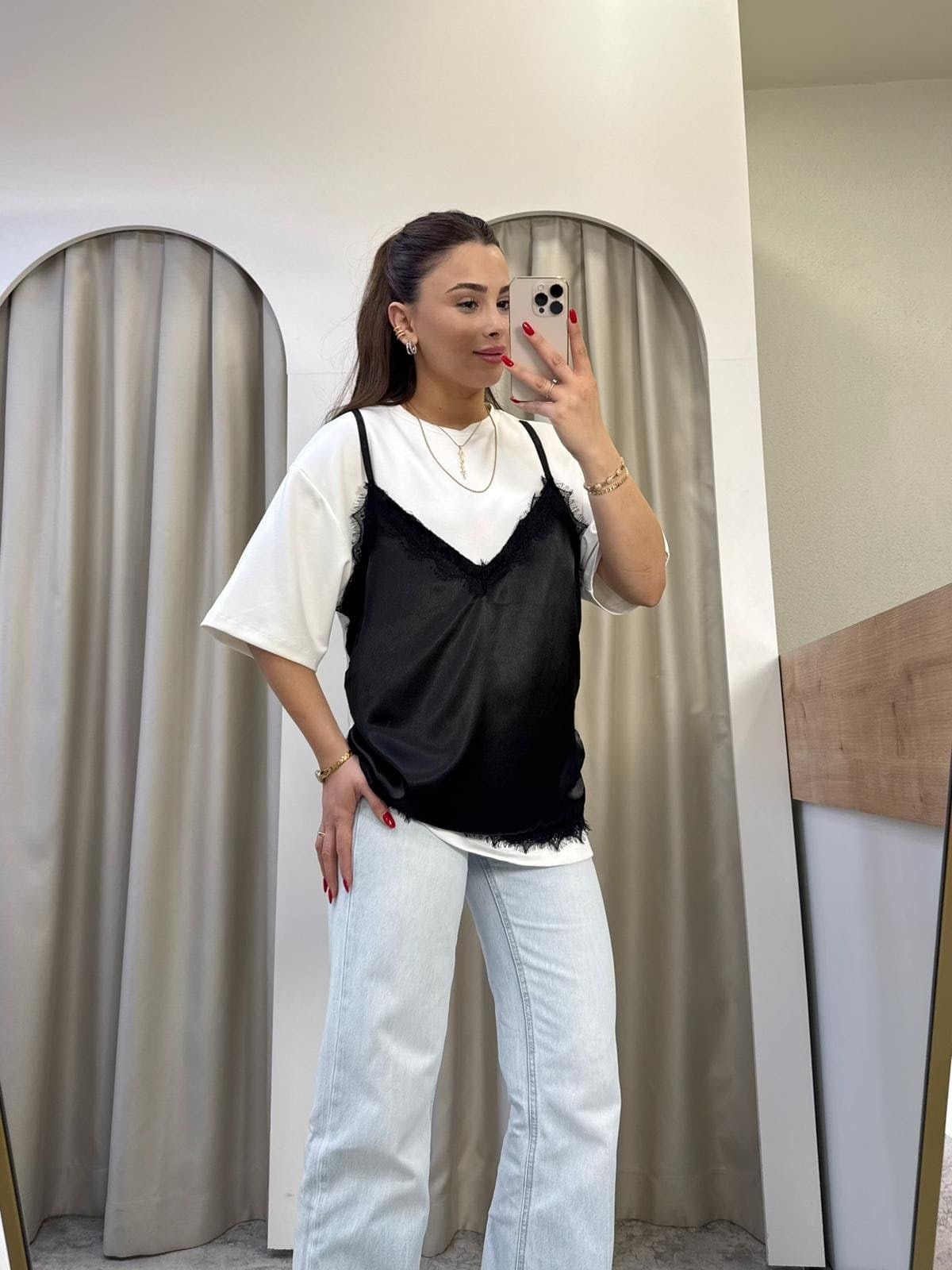 Riya Beyaz Modal Saten Tshirt