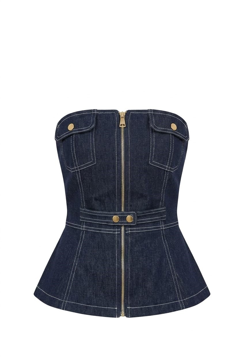 Rochee Fermuarlı Denim Korse