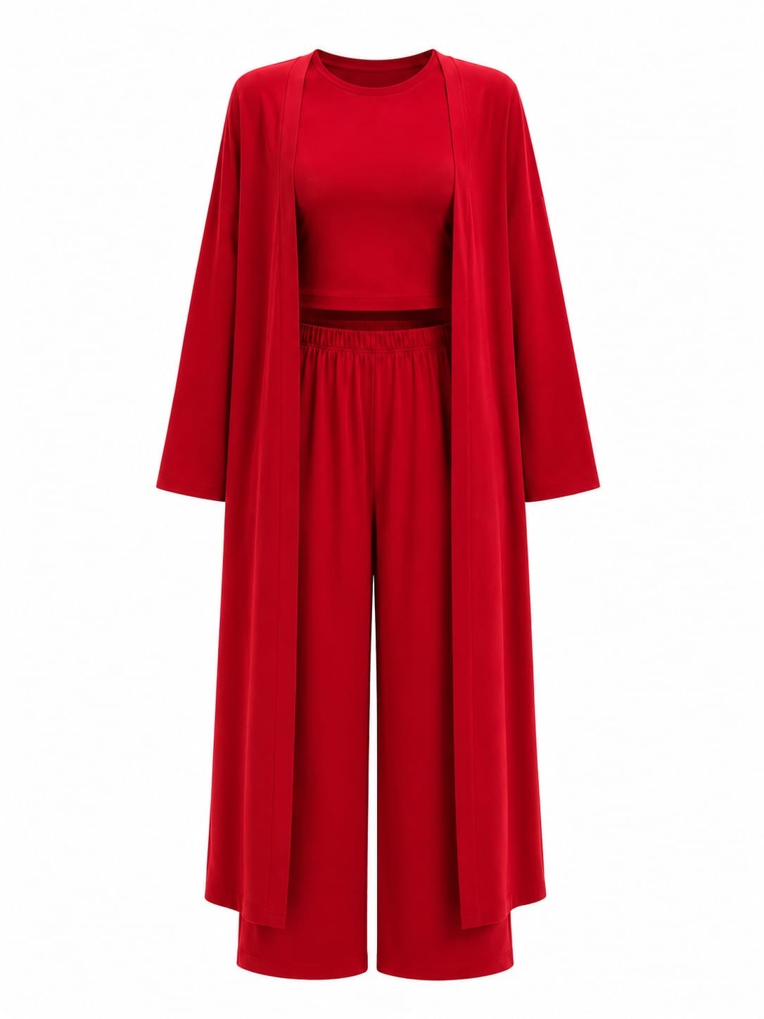 Savana Kırmızı Yumuşak Dokulu Üçlü Kimono Takım