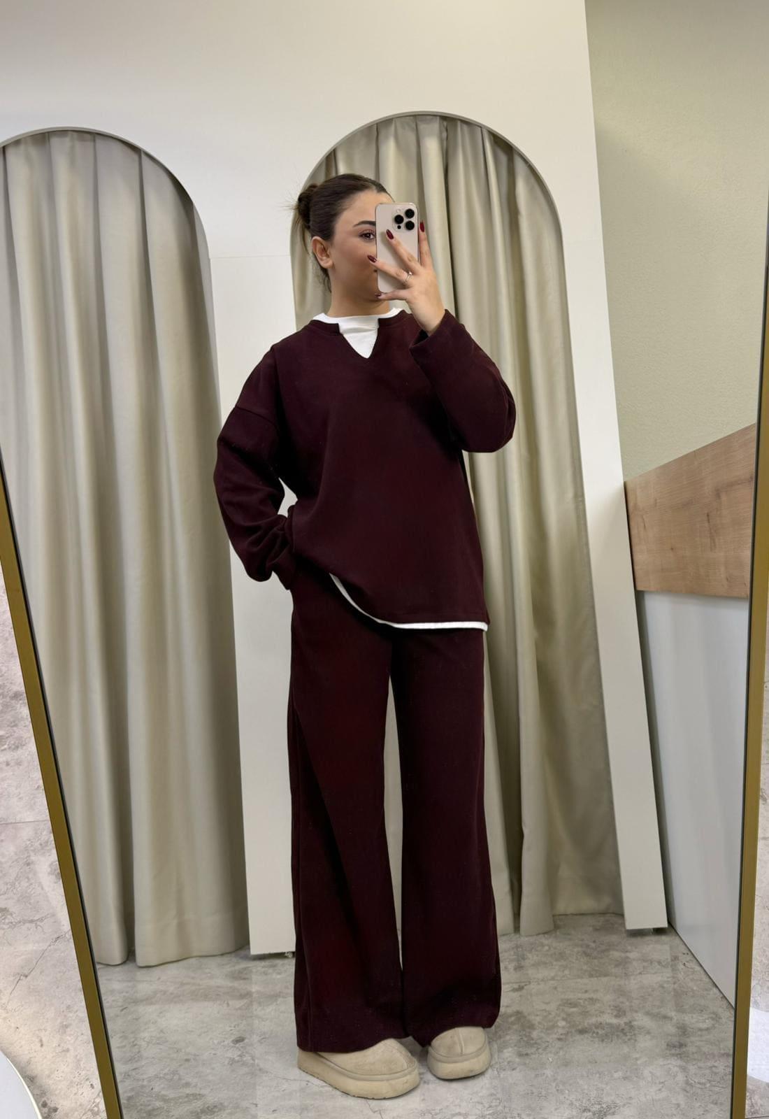 Selanik Kumaş Basic Takım-BORDO