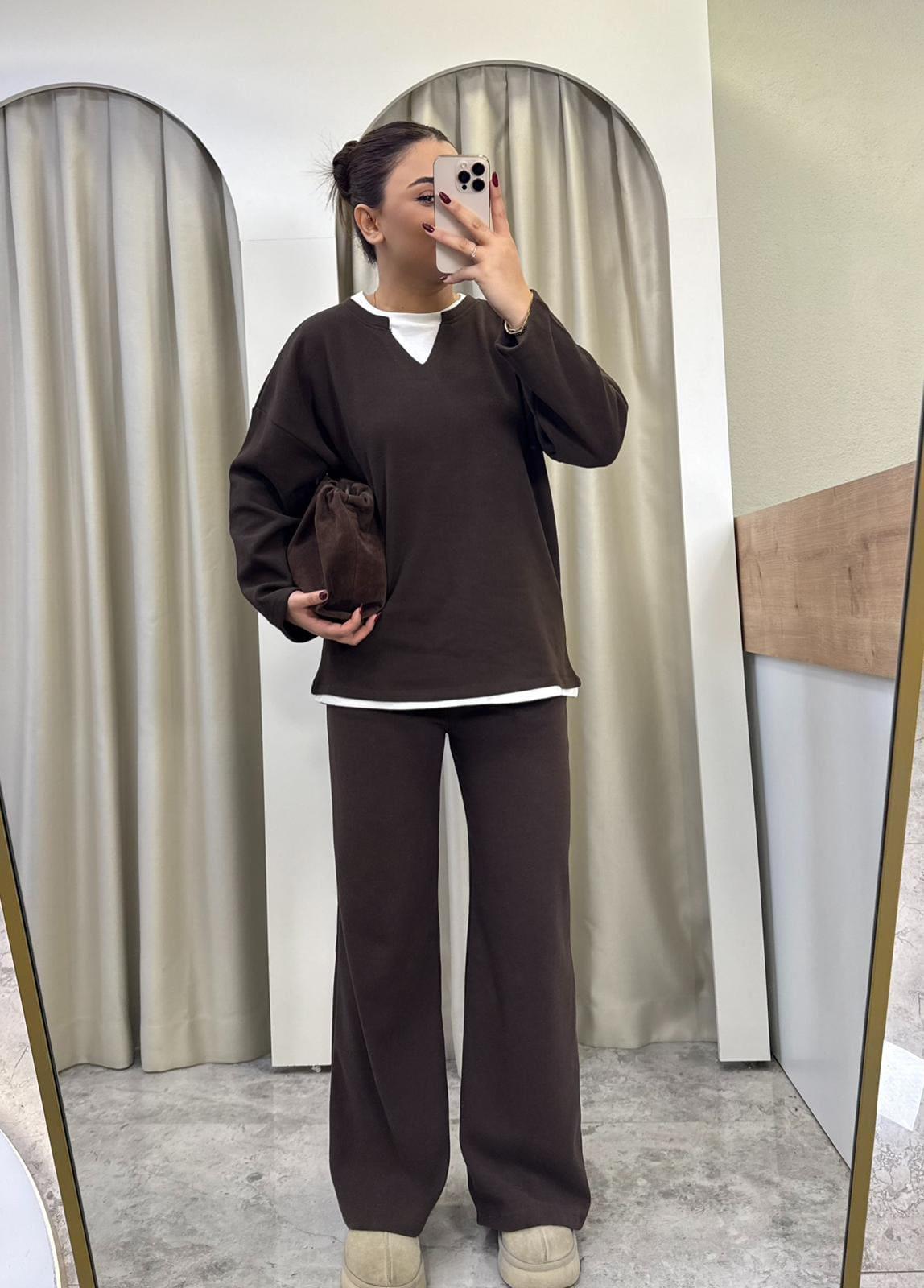Selanik Kumaş Basic Takım-Kahve