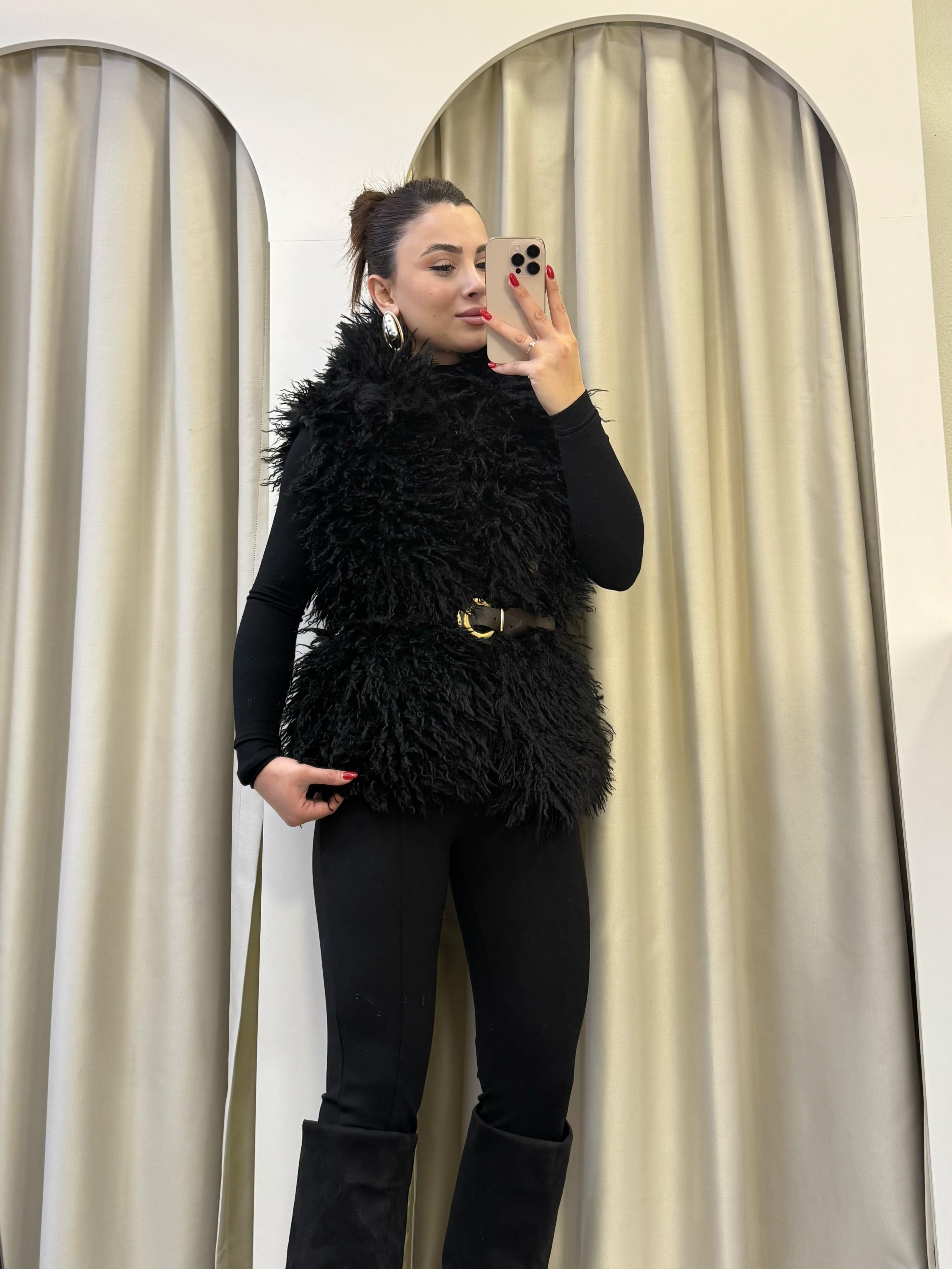 Sheep Kürk Yelek Siyah