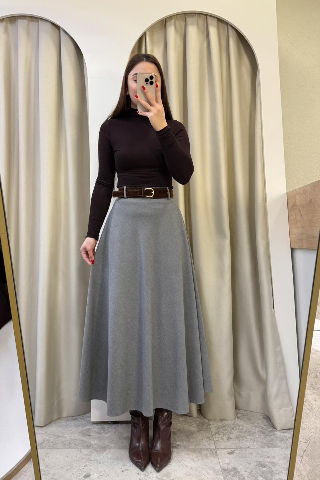 Sofia Kemerli Maxi Boy Etek Gri