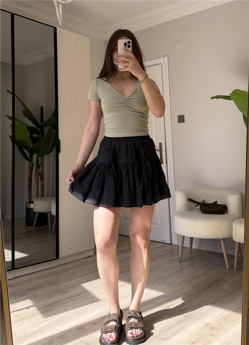 V yaka crop bluz -YEŞİL